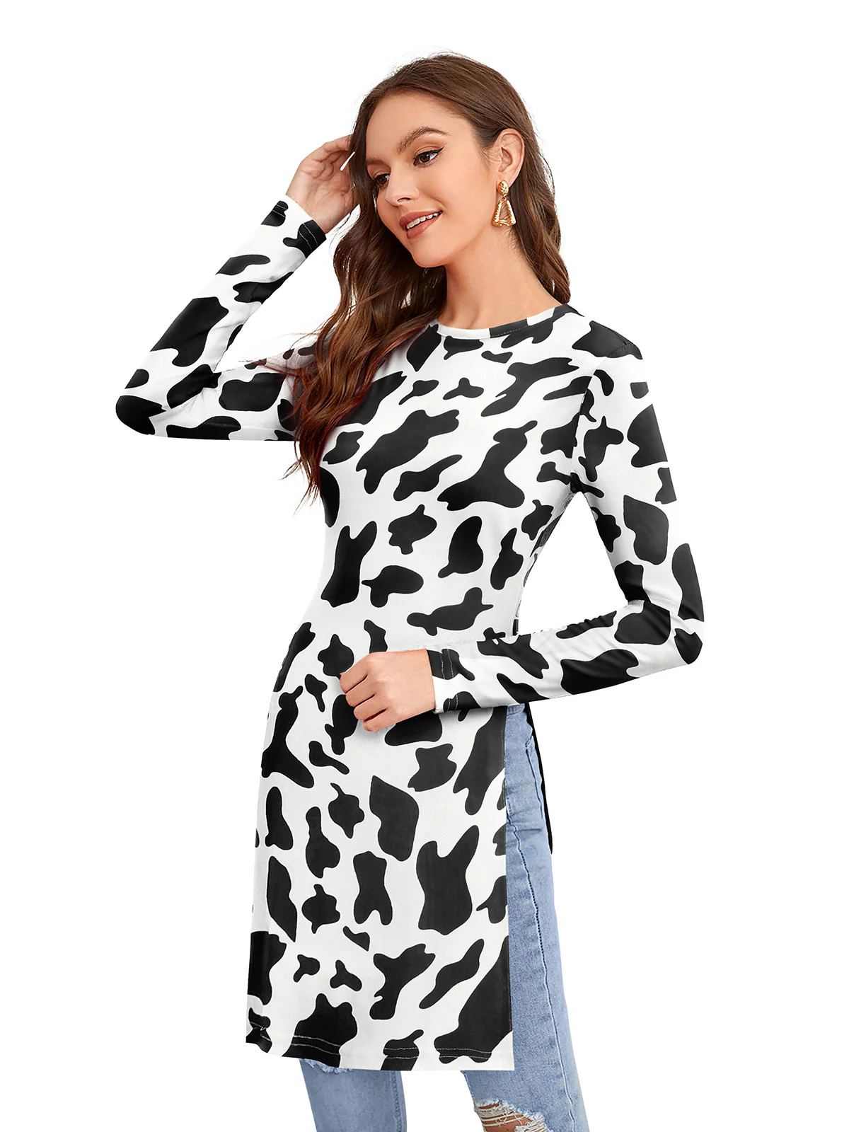 Odette White Polyester Printed  Long Top For Women - Image 3