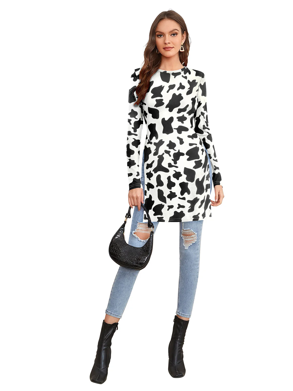 Odette White Polyester Printed  Long Top For Women - Image 5