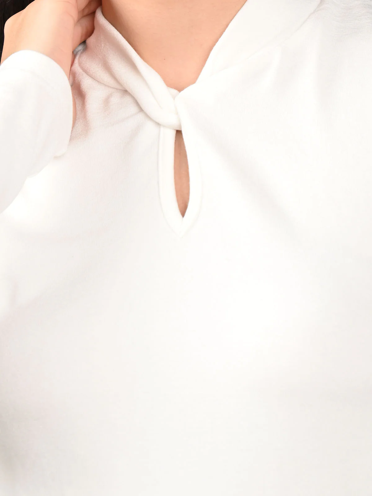 Odette White Polyester Spandex Solid High Neck Top For Women - Image 5