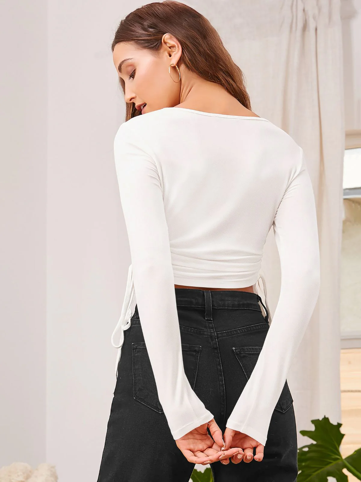 Odette White Polyster Solid Top For Women - Image 4