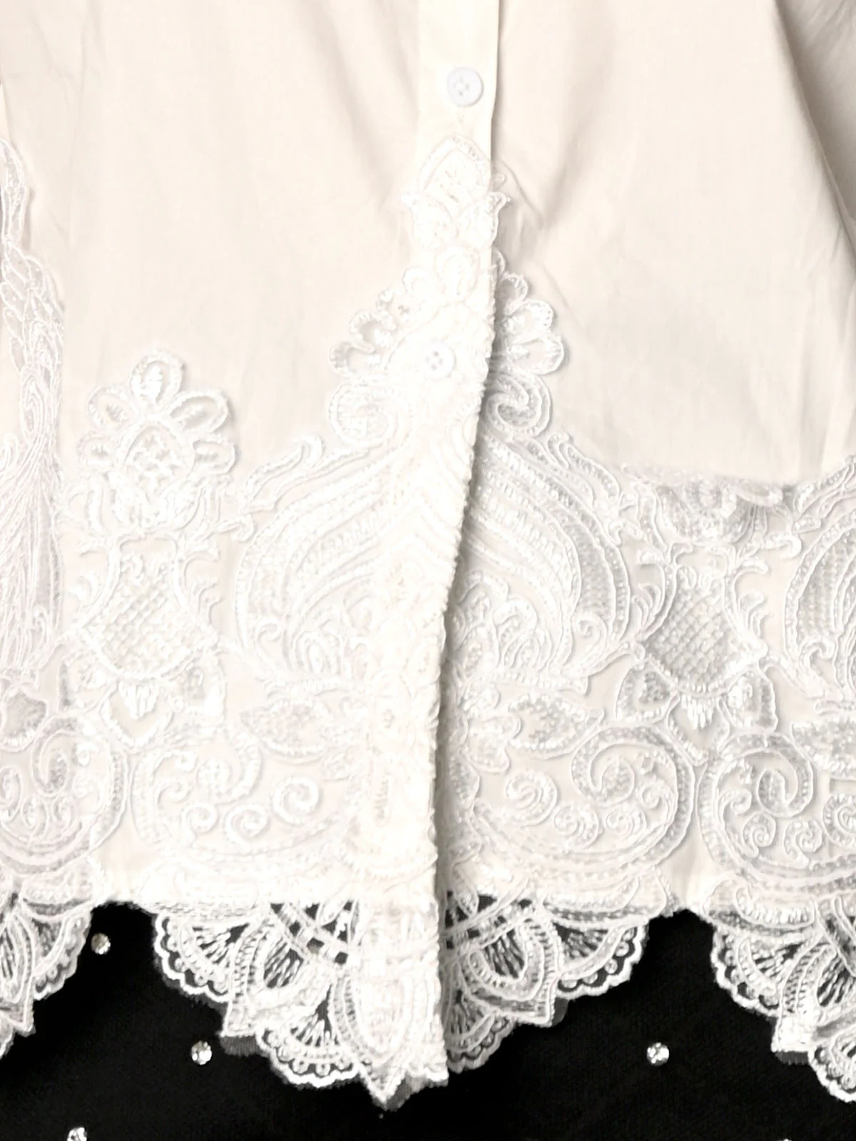 Odette White Poplin Solid Lace Work Shirt For Women - Image 5