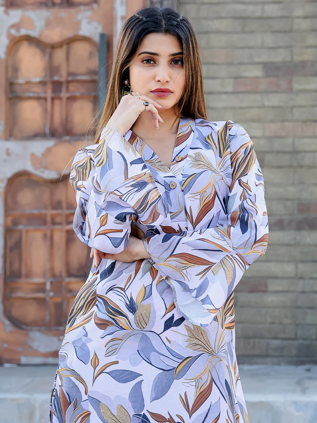 Odette White Cotton Printed Stitched Co Ord Set for Women - Image 5
