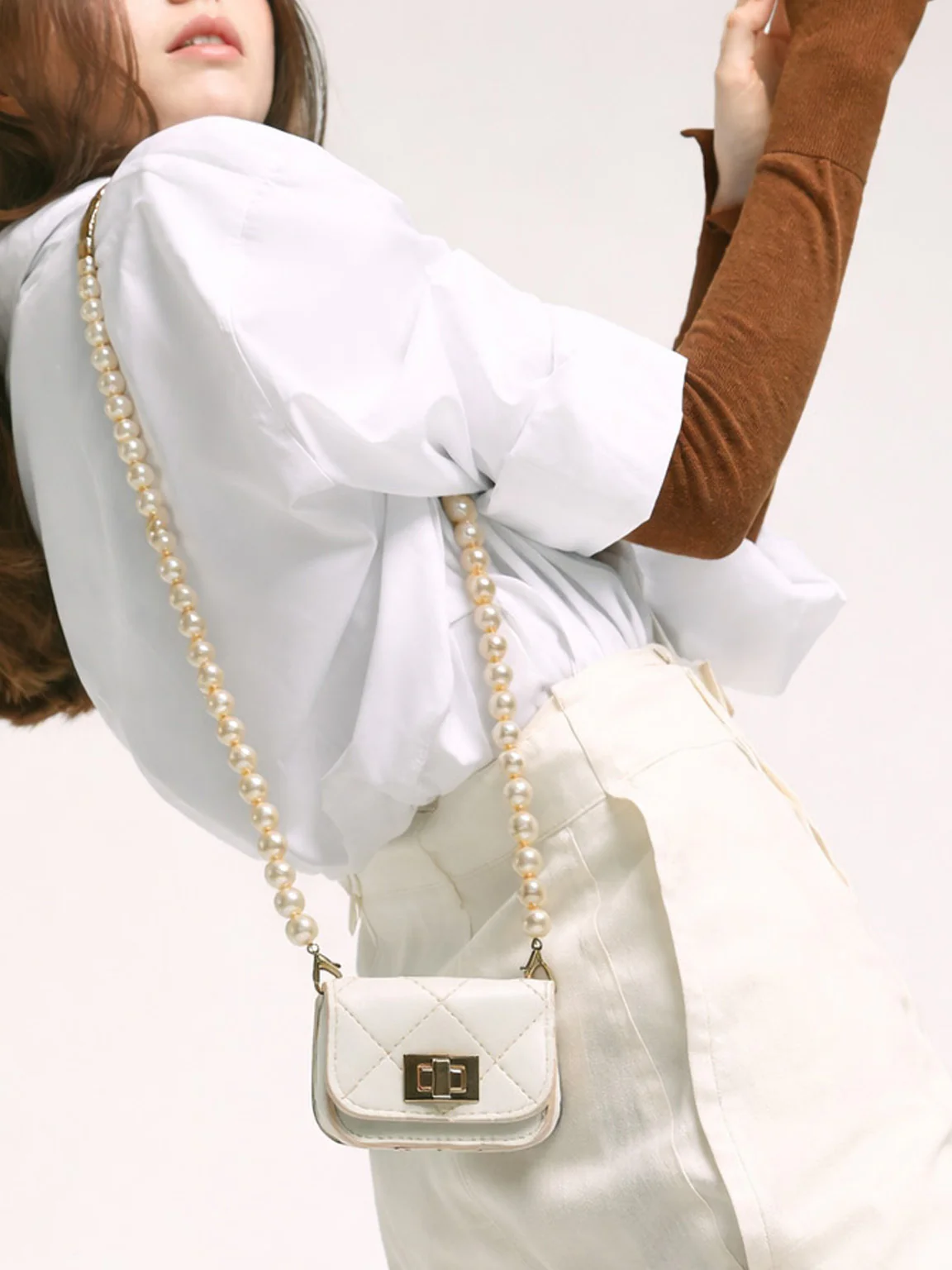 Odette White PU Pearl Belt Bag For Women - Image 7