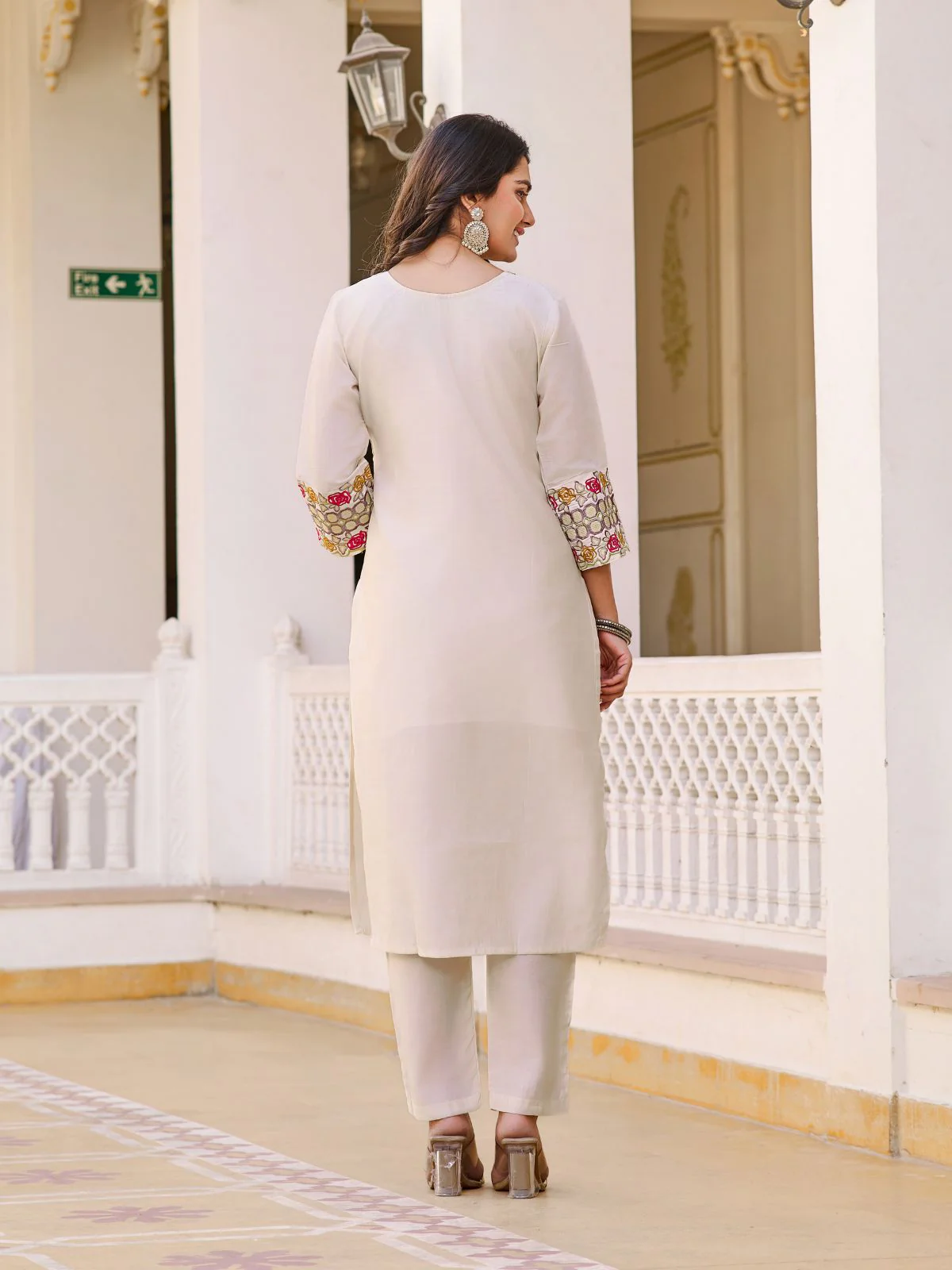 Odette White Rayon Embroidered Stitched Kurta Set For Women - Image 4
