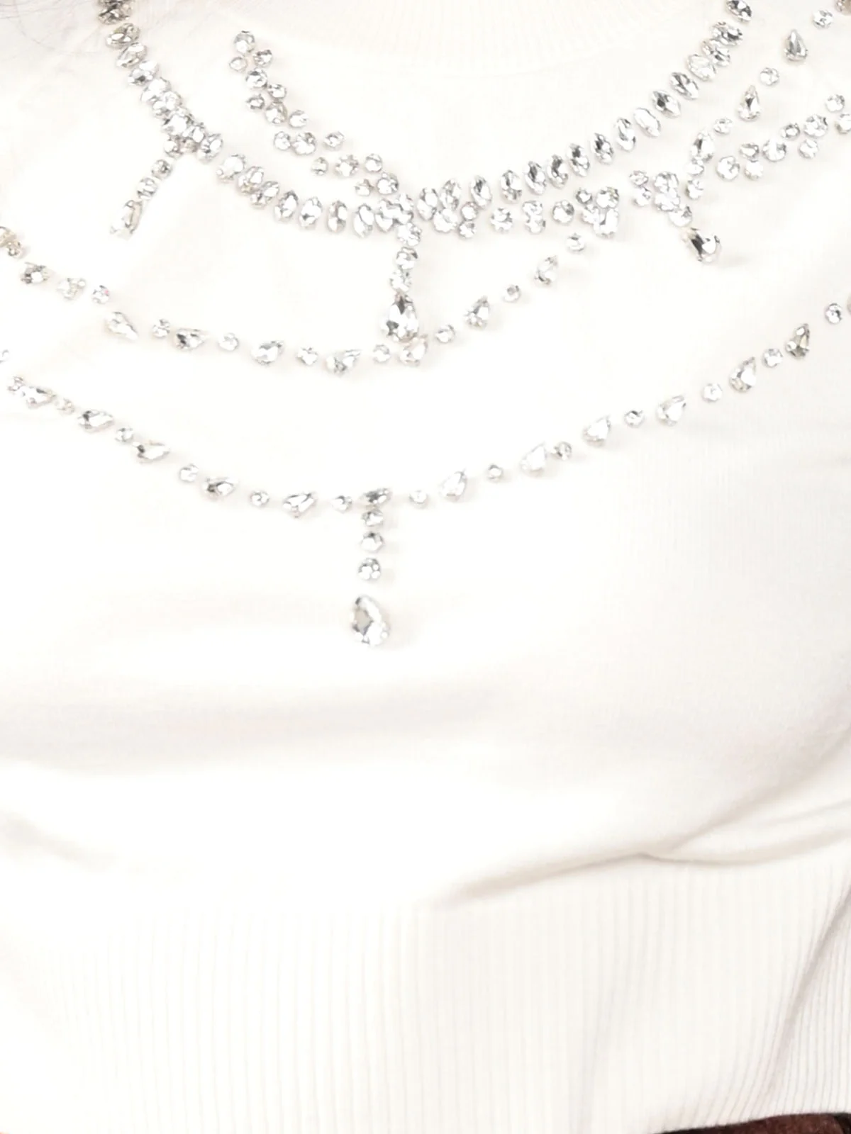 Odette White Ribbed Cotton Embellished Top For Women - Image 5