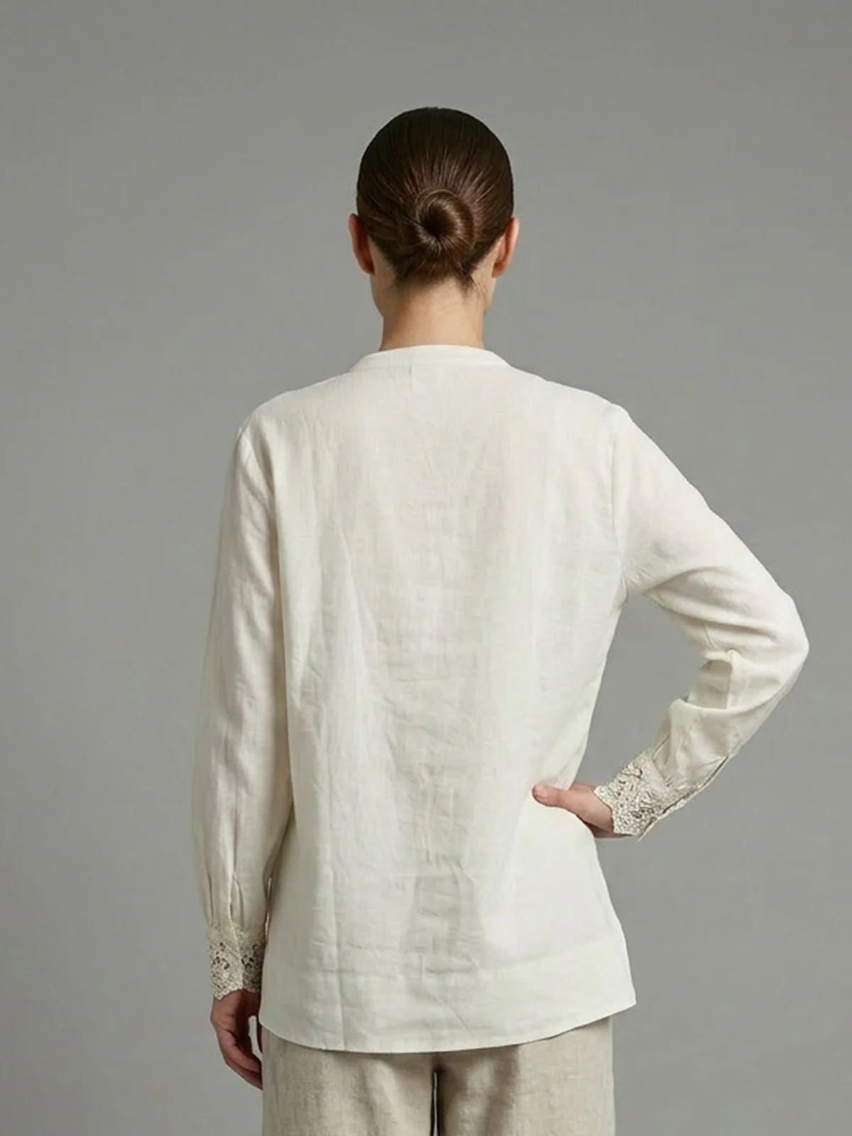 Odette White Satin Lace work Shirt For Women - Image 3