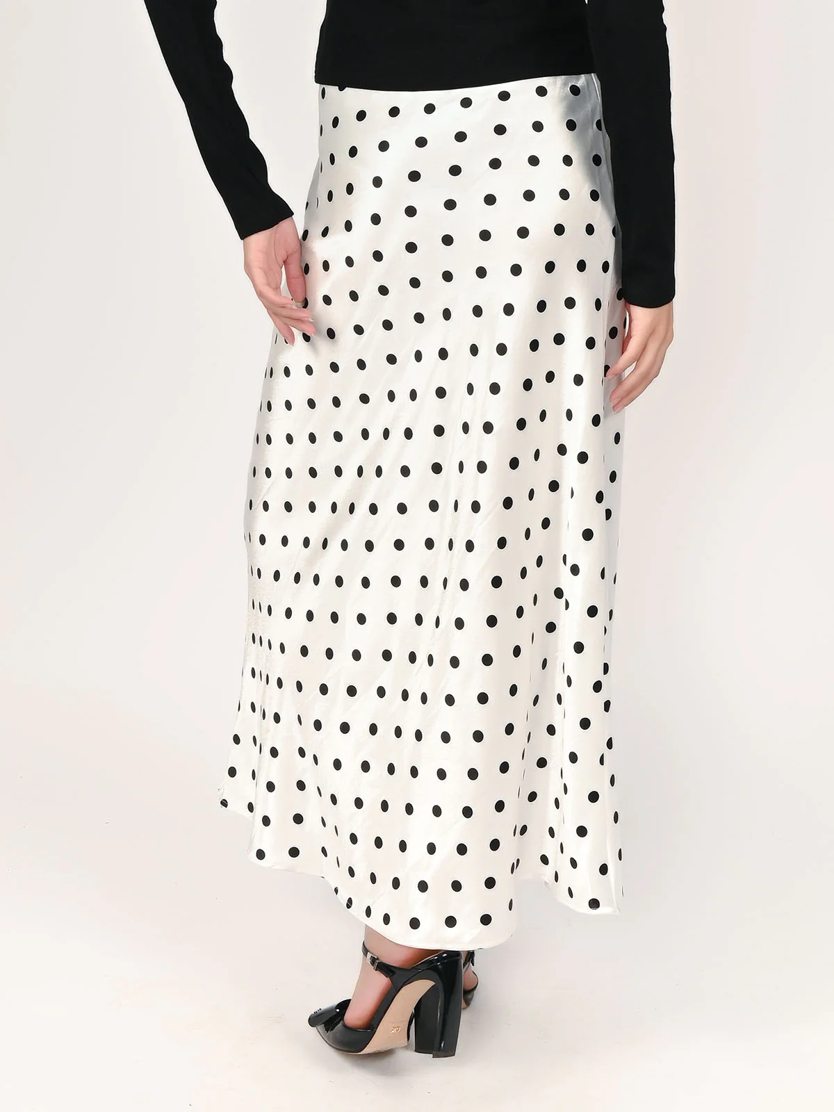 Odette White Satin Polka Dots Skirt For Women - Image 3