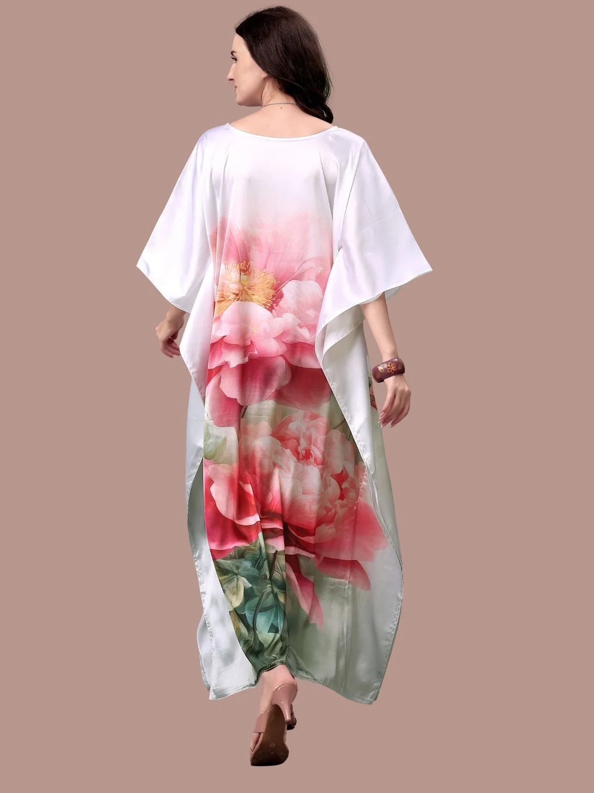 Odette White Satin Printed Kaftan For Women - Image 3