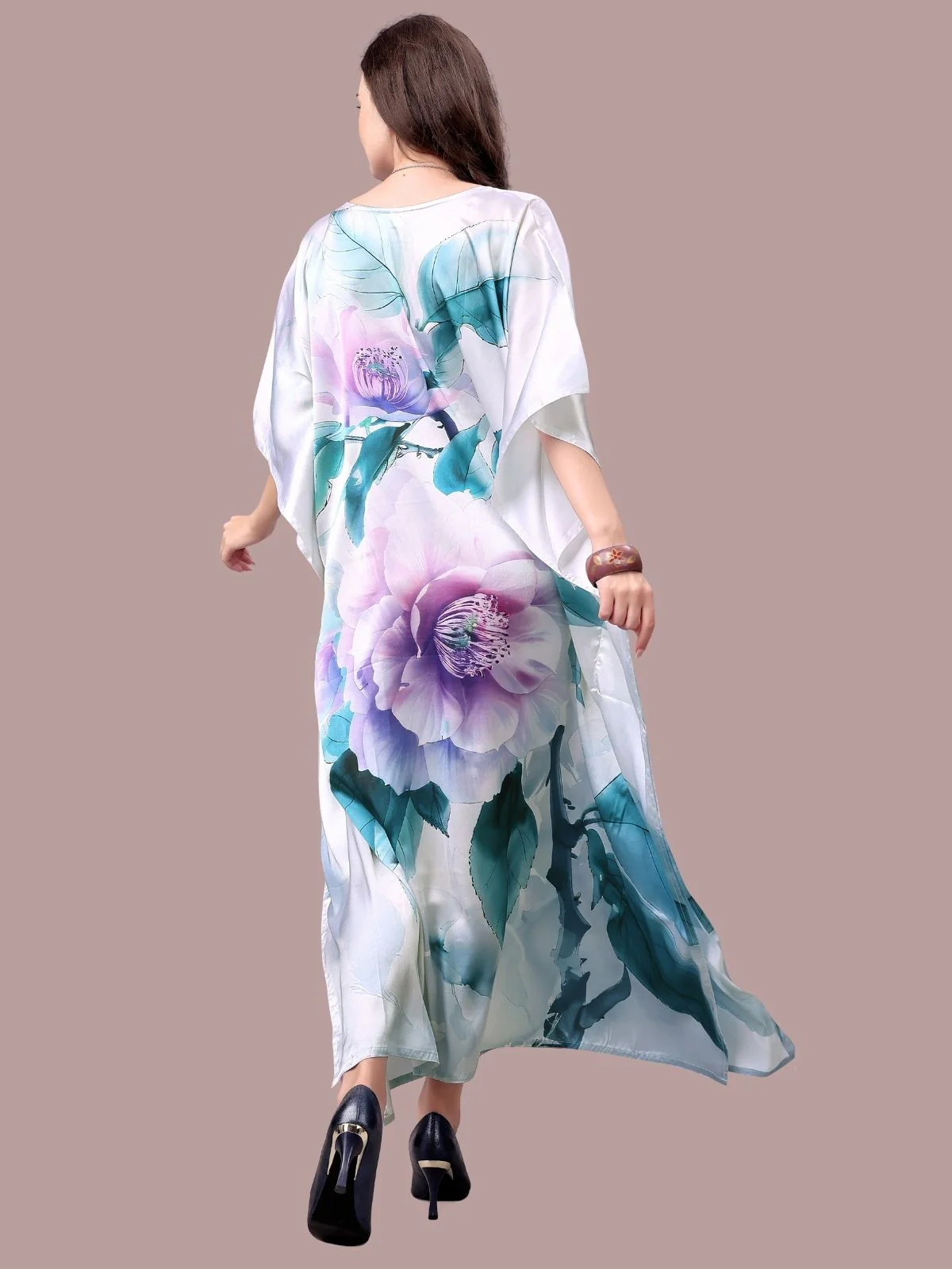 Odette White Satin Printed Kaftan For Women - Image 3