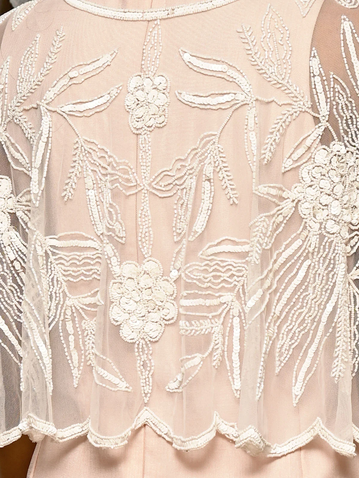Odette White Sequins And Beads Net Cape for Women - Image 4