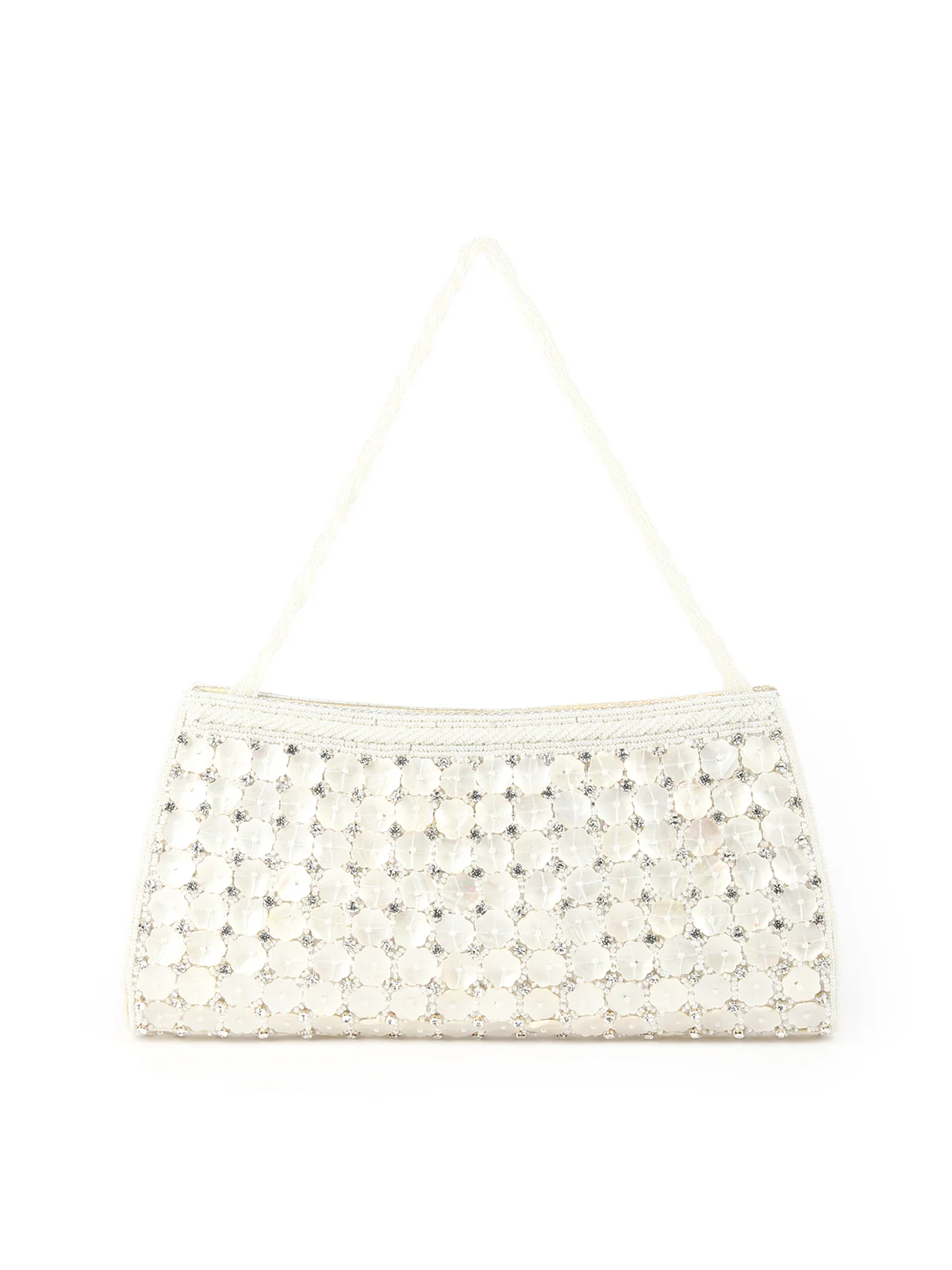 Odette White Shell Embroidered Bridal Clutch For Women - Image 5