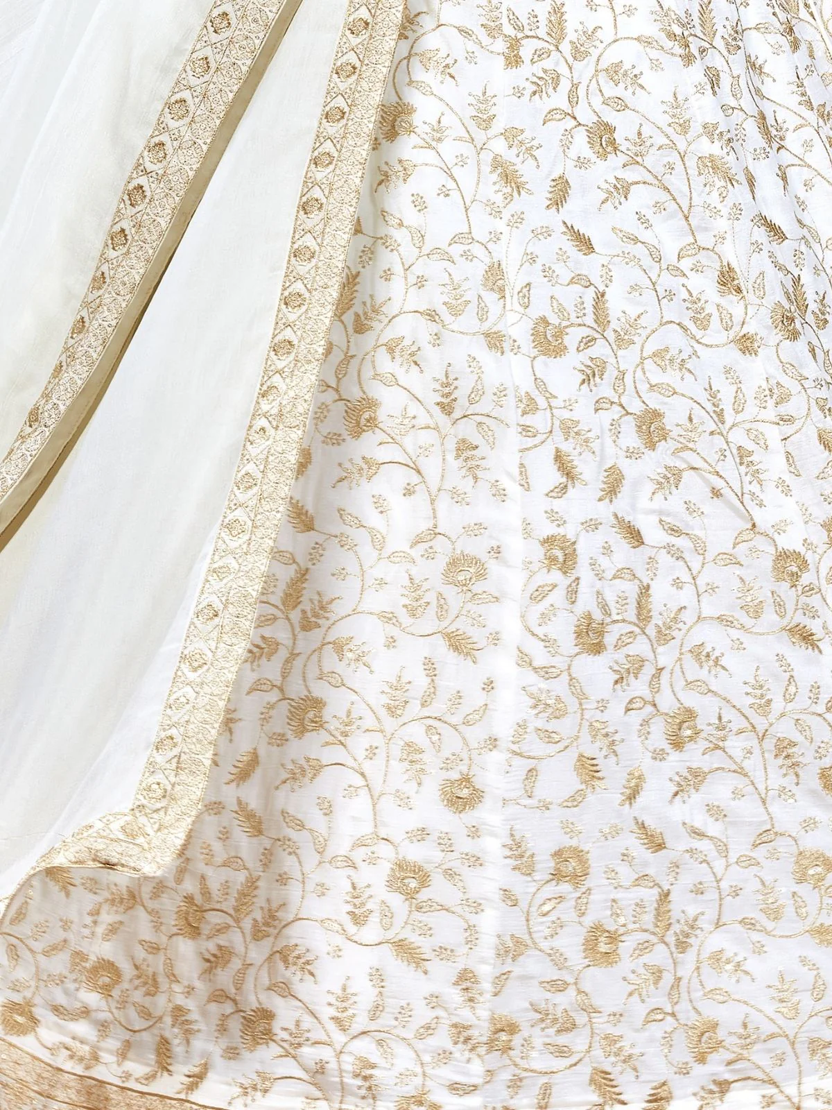 Odette White Silk Blend Embroidered Semi-Stitched Lehenga For Women - Image 5