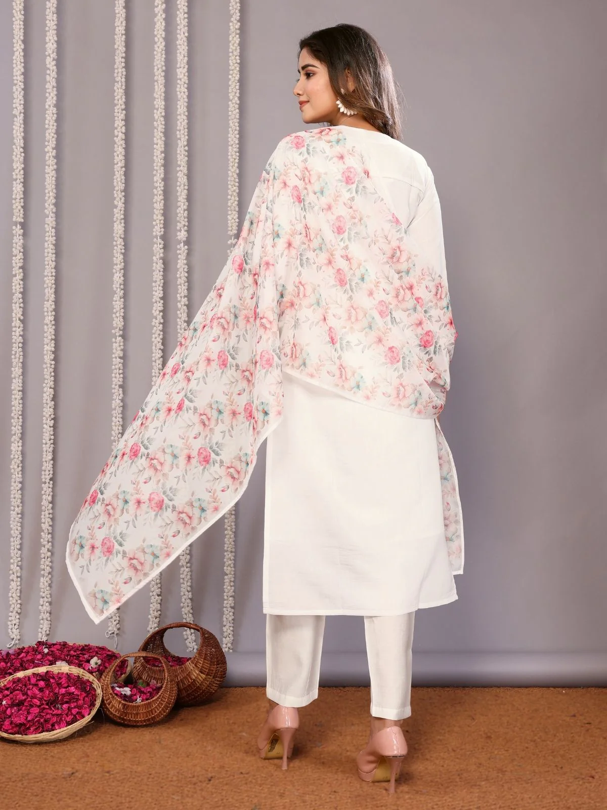 Odette White Silk Blend Embroidered Stiched Kurta Set For Women - Image 3