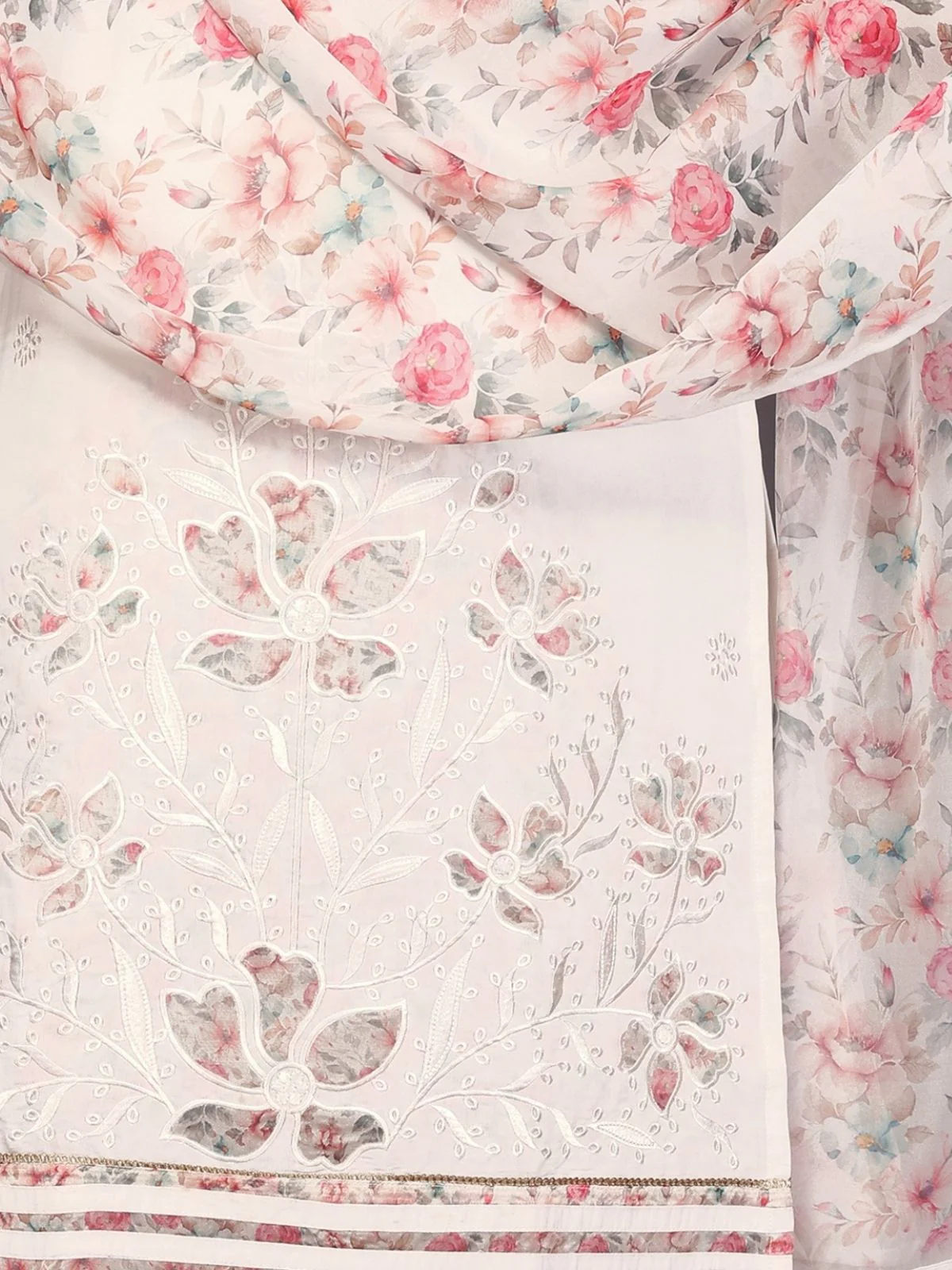 Odette White Silk Blend Embroidered Stiched Kurta Set For Women - Image 5