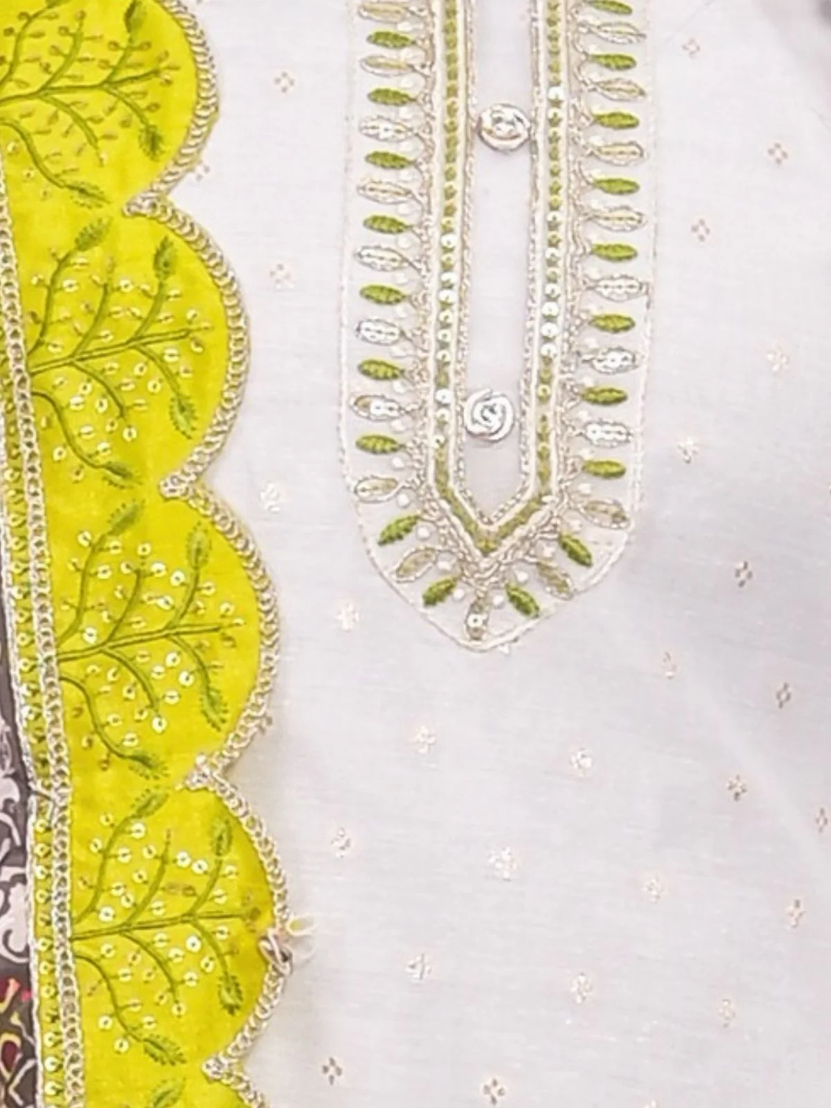Odette White Silk Blend Embroidered Stitched Kurta Set For Women - Image 4