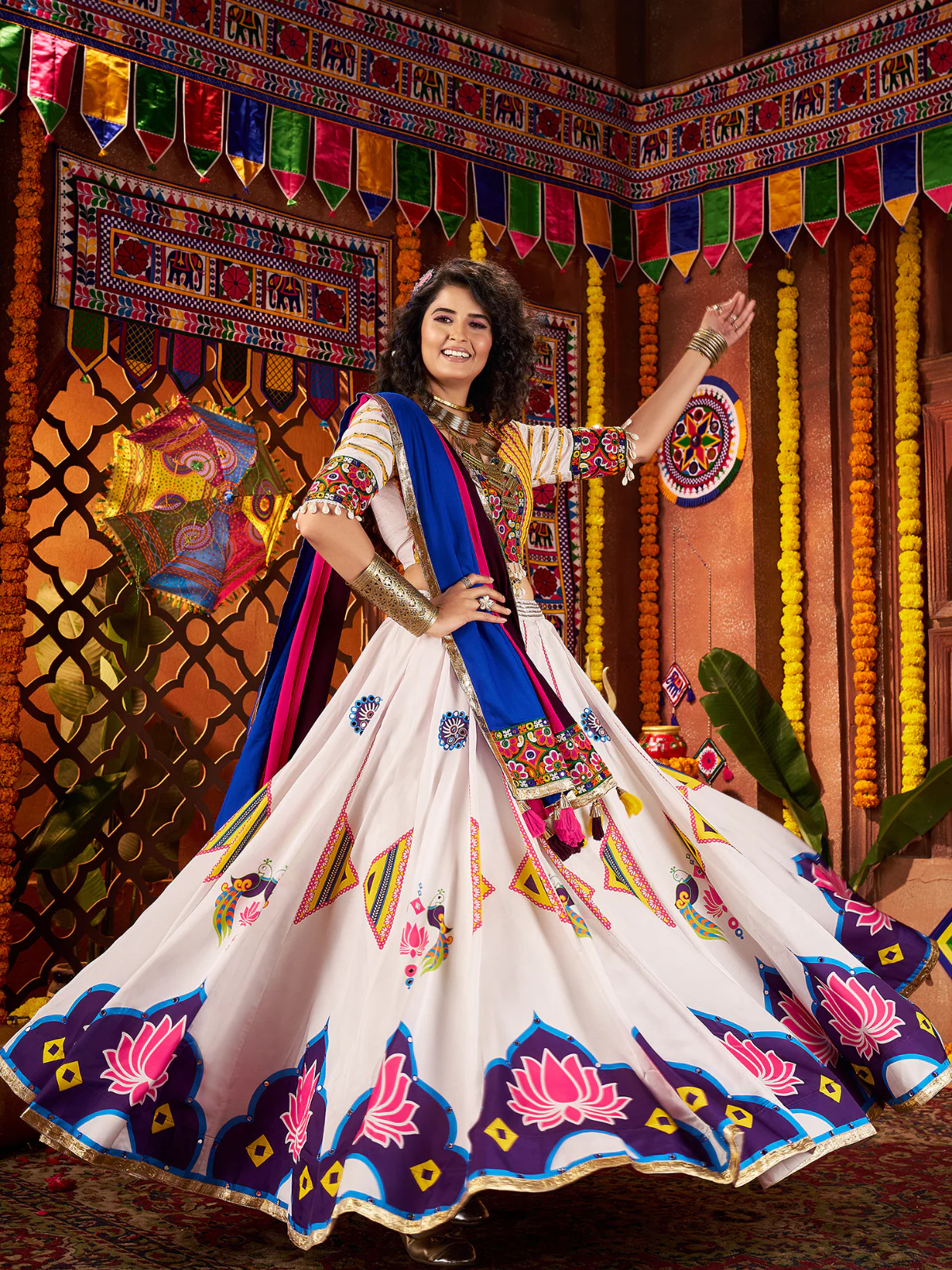 Odette White Silk Blend Printed Semi-Stitched Lehenga For Women - Image 2