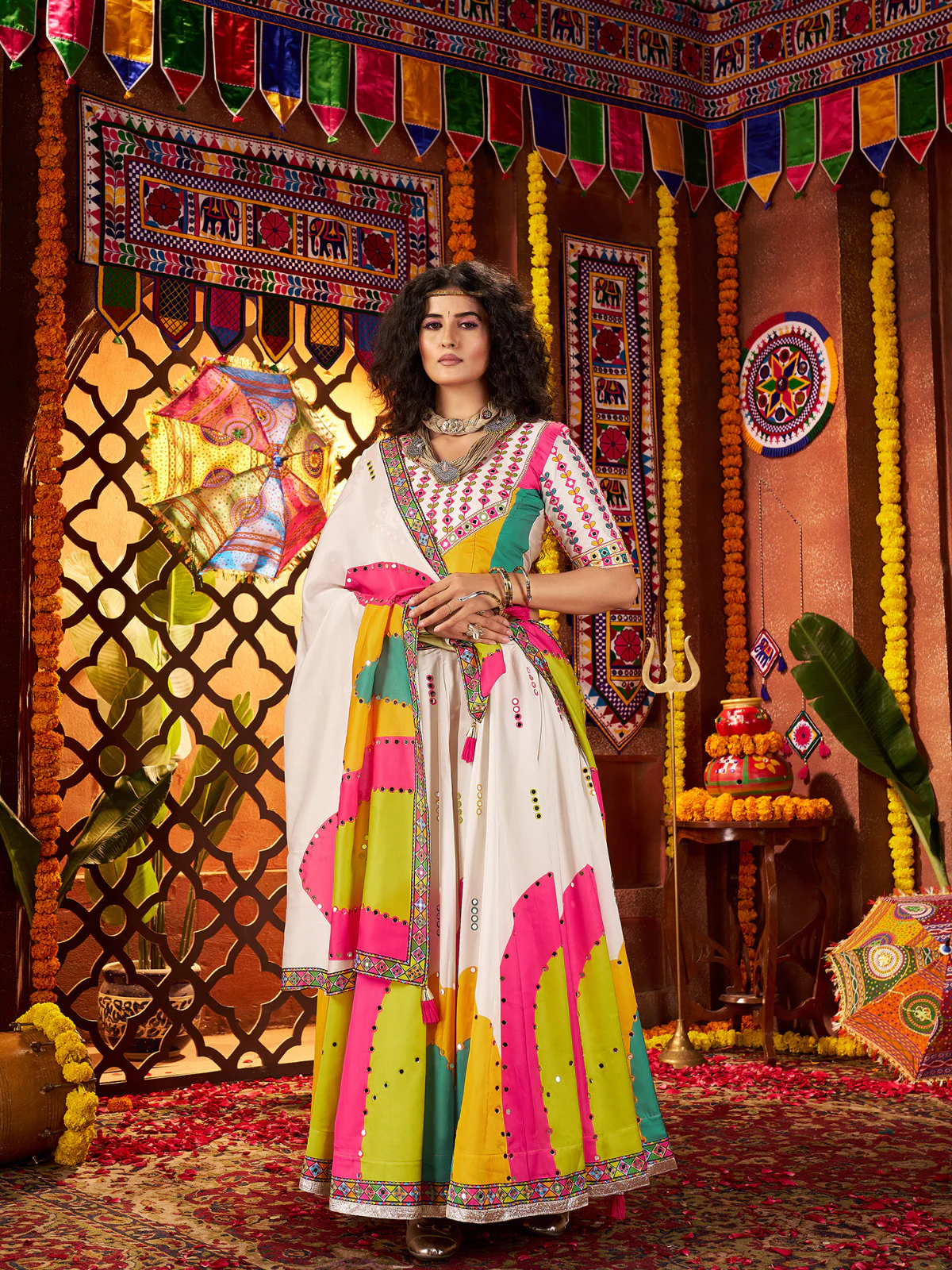 Odette White Silk Blend Printed Semi-Stitched Lehenga For Women - Image 2