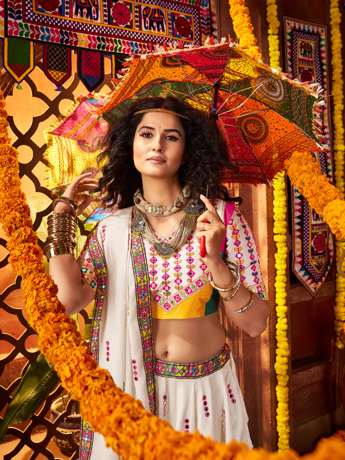 Odette White Silk Blend Printed Semi-Stitched Lehenga For Women - Image 5