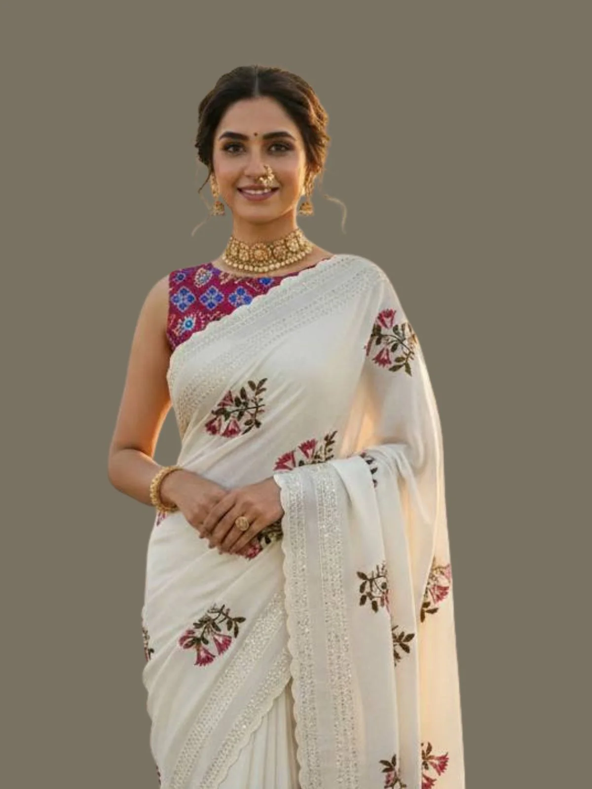 Odette White Silk Embroidered Saree For Women - Image 3