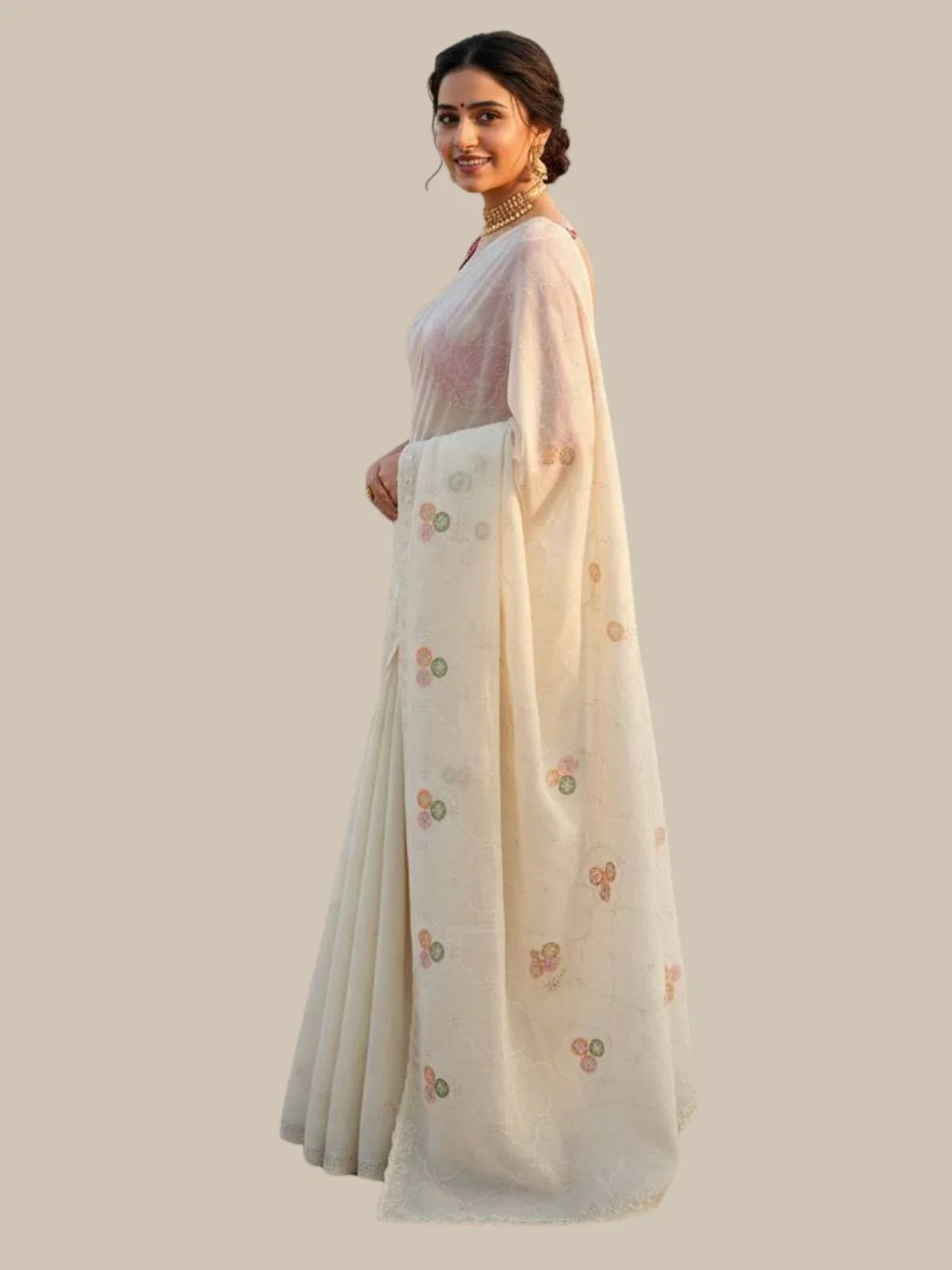 Odette White Silk Embroidered Saree For Women - Image 2