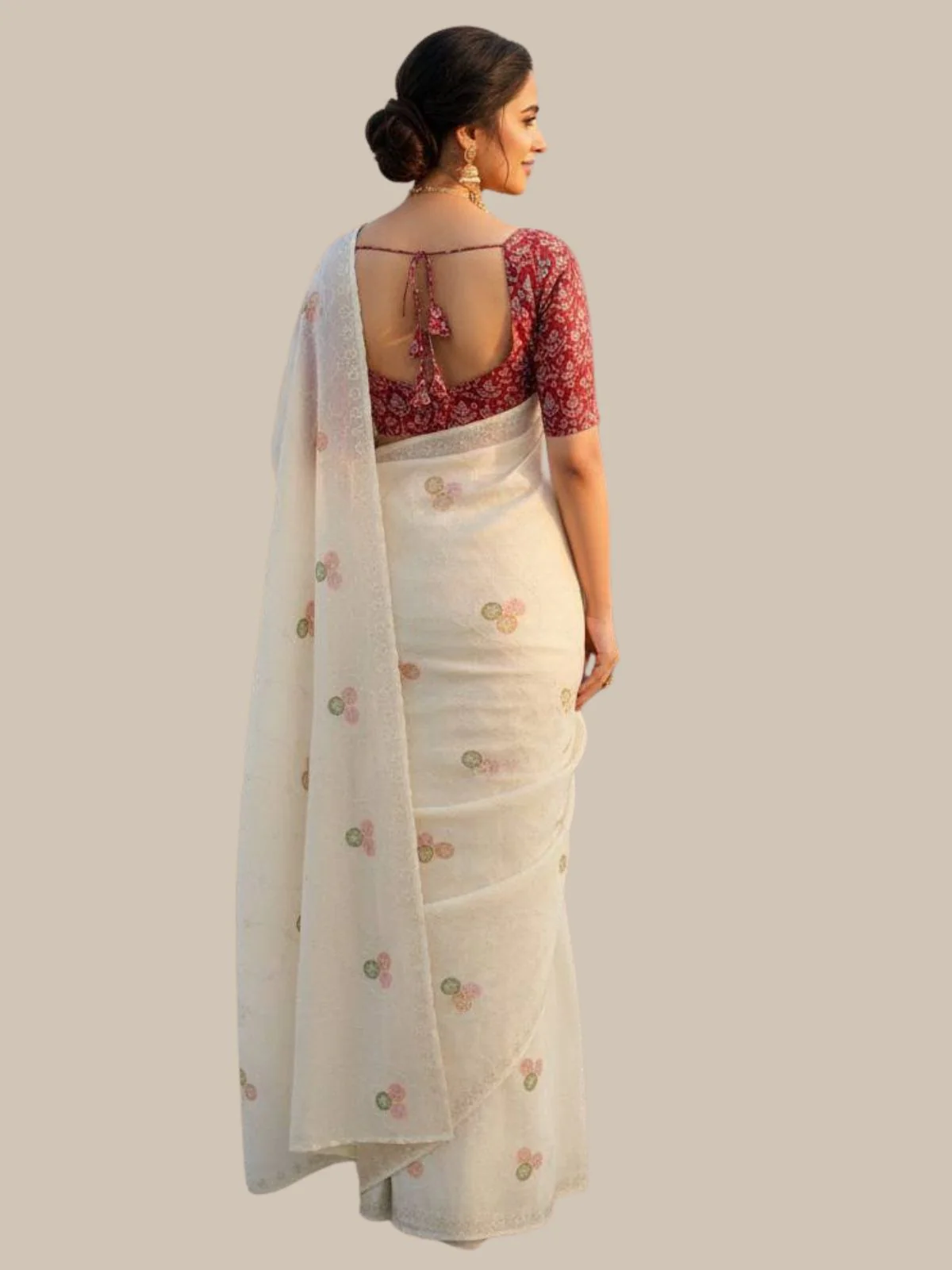 Odette White Silk Embroidered Saree For Women - Image 3