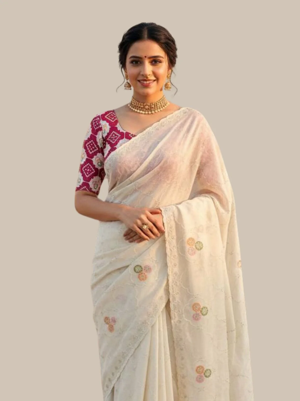 Odette White Silk Embroidered Saree For Women - Image 4