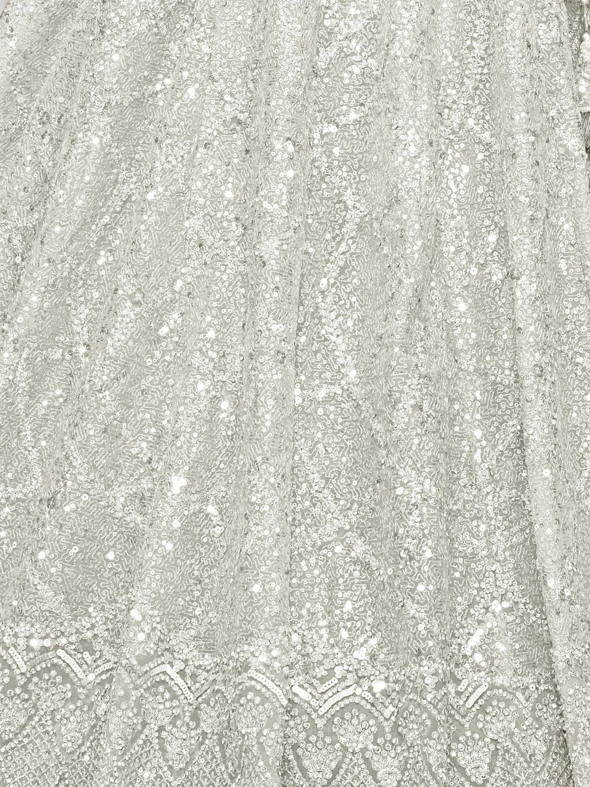 Odette White Soft Net Embellished Semi-Stitched Lehenga With Unstitched Blouse For Women - Image 6