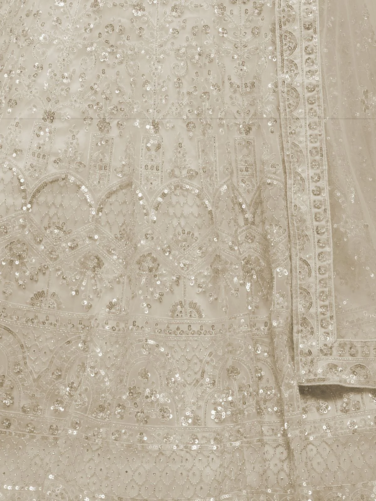 Odette White Soft Net Embroidered Semi Stitched Lehenga With Unstitched Blouse For Women - Image 6