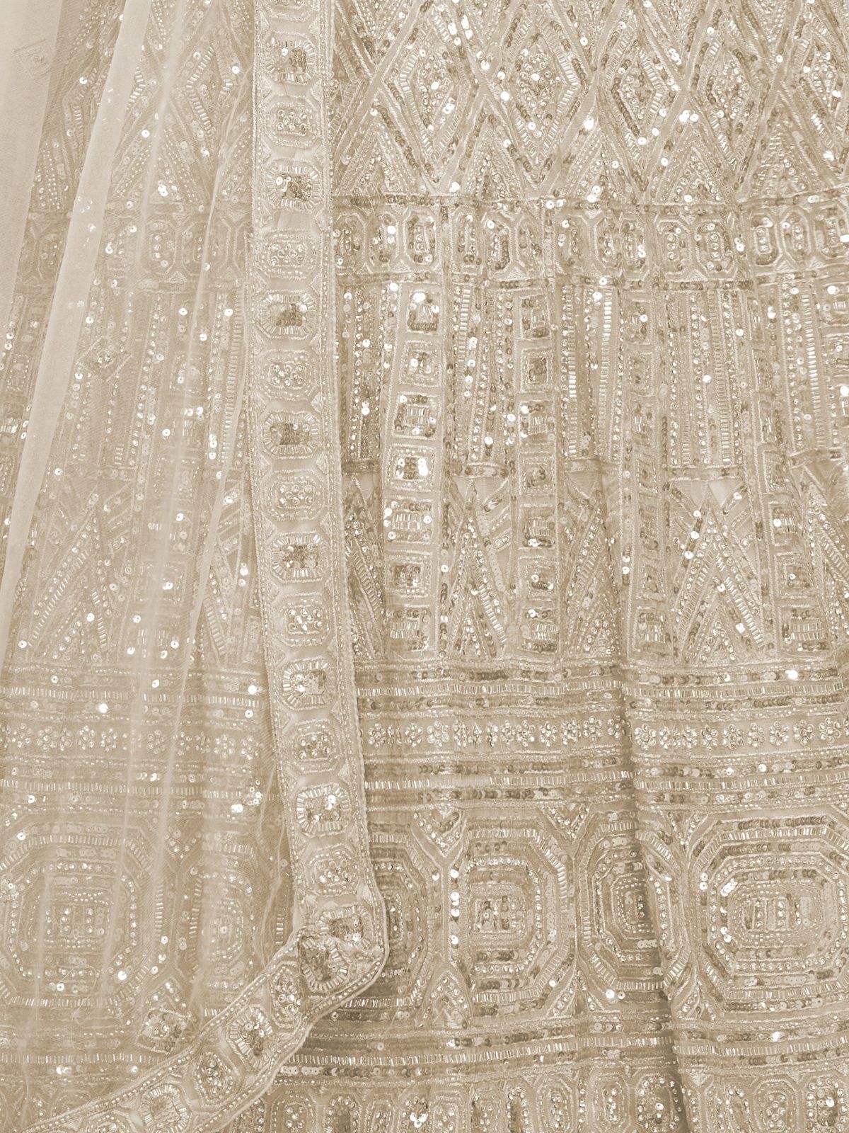 Odette White Soft Net Embroidered Semi Stitched Lehenga With Unstitched Blouse For Women - Image 6