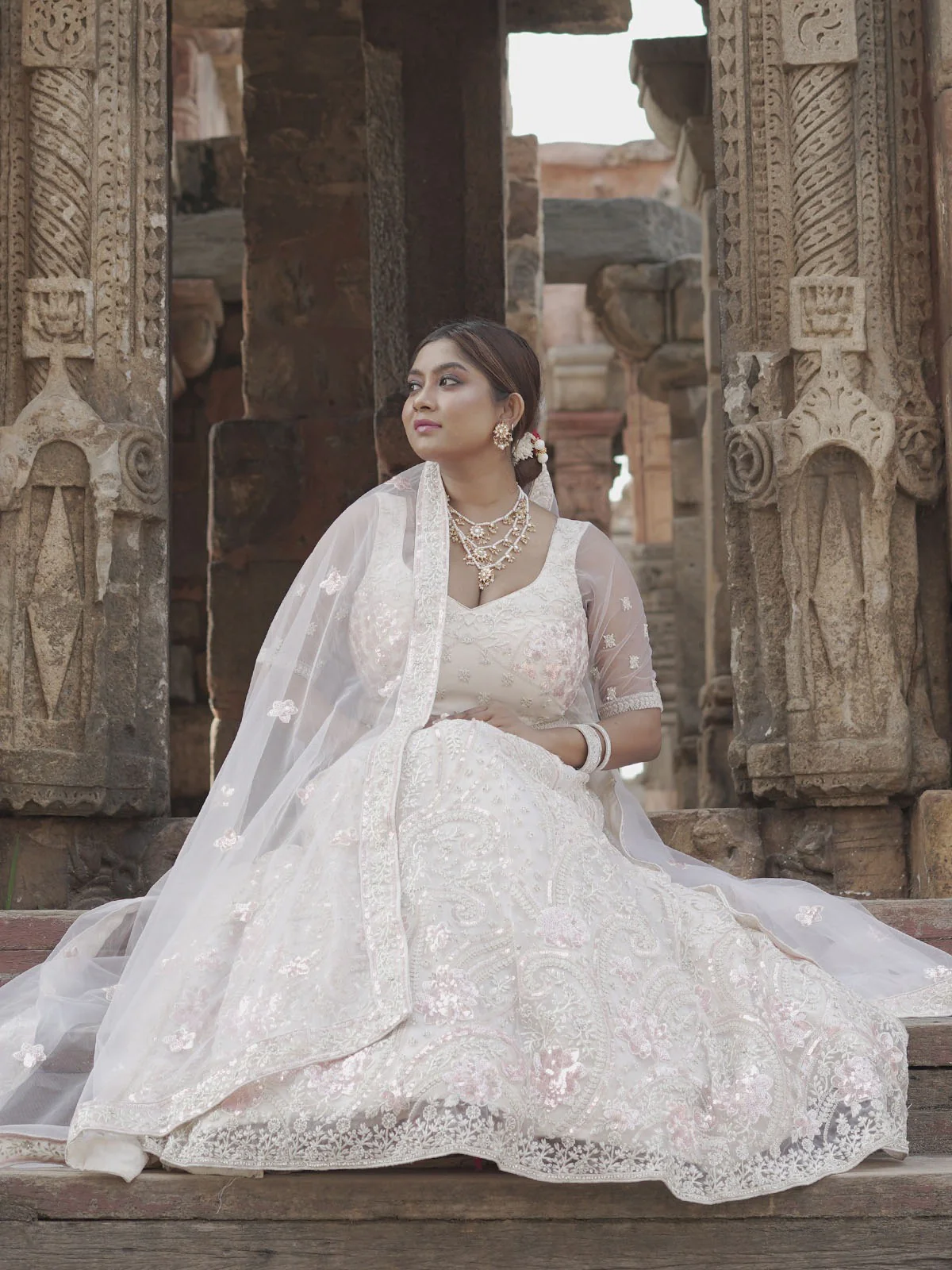 Odette White Soft Net Embroidered Semi Stitched Lehenga With Unstitched Blouse For Women - Image 2
