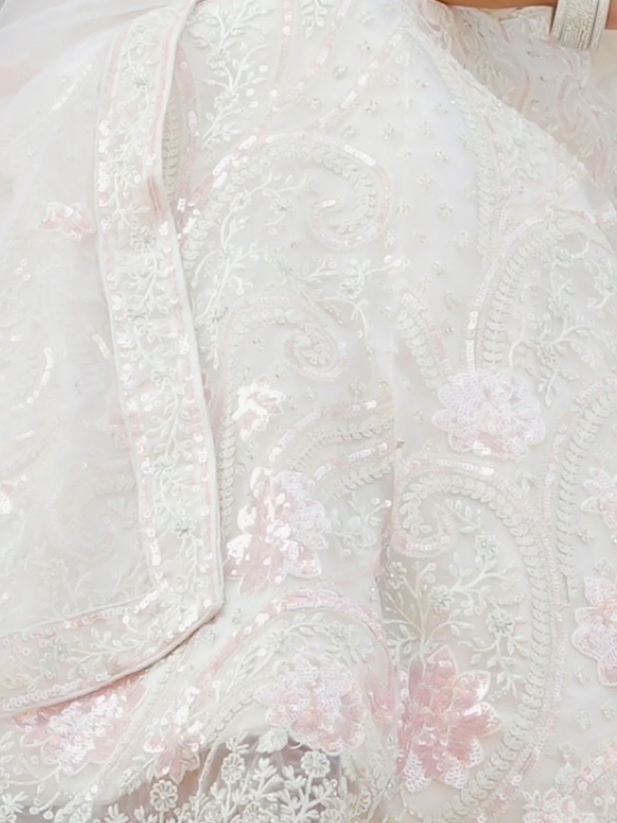 Odette White Soft Net Embroidered Semi Stitched Lehenga With Unstitched Blouse For Women - Image 8