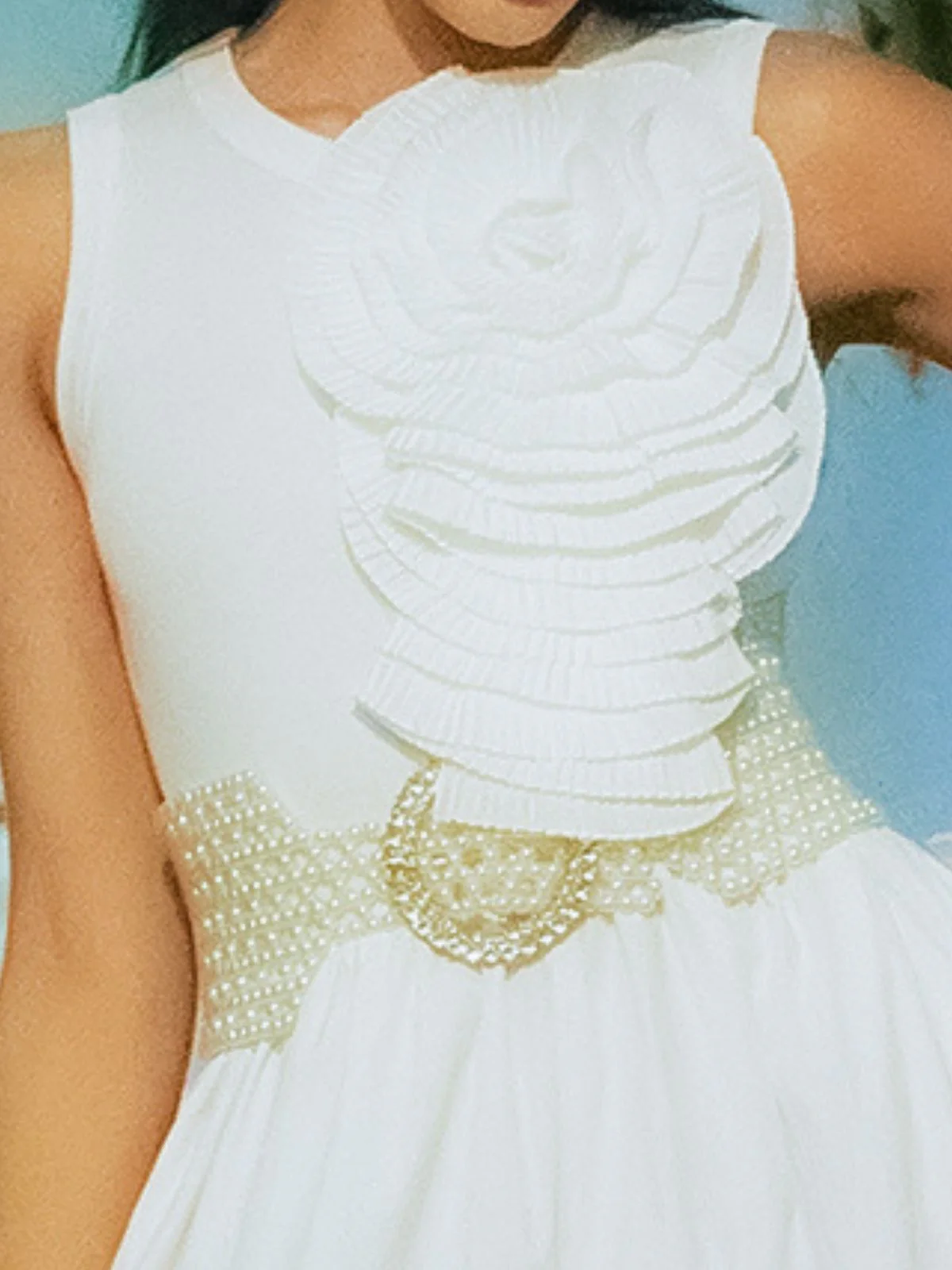 Odette White Rib and Cotton Solid Western Dress For Women - Image 6