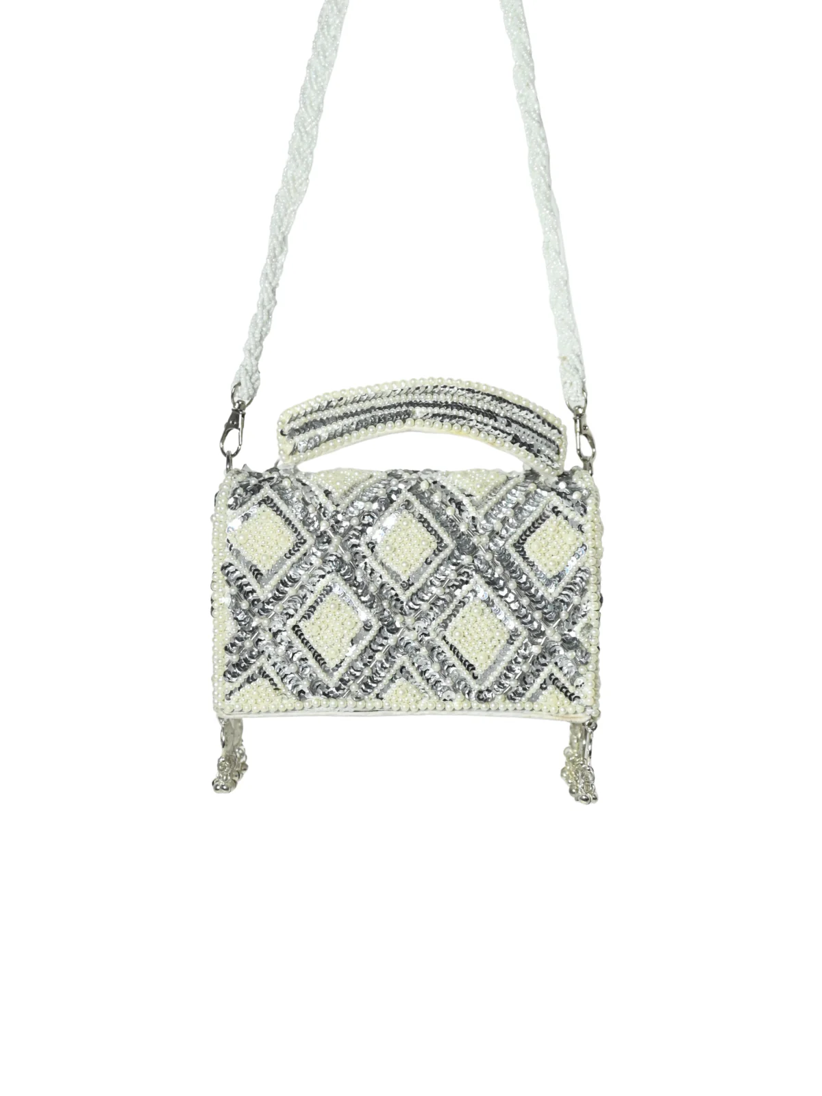 Odette White Suede Embellished Clutch For Women - Image 3