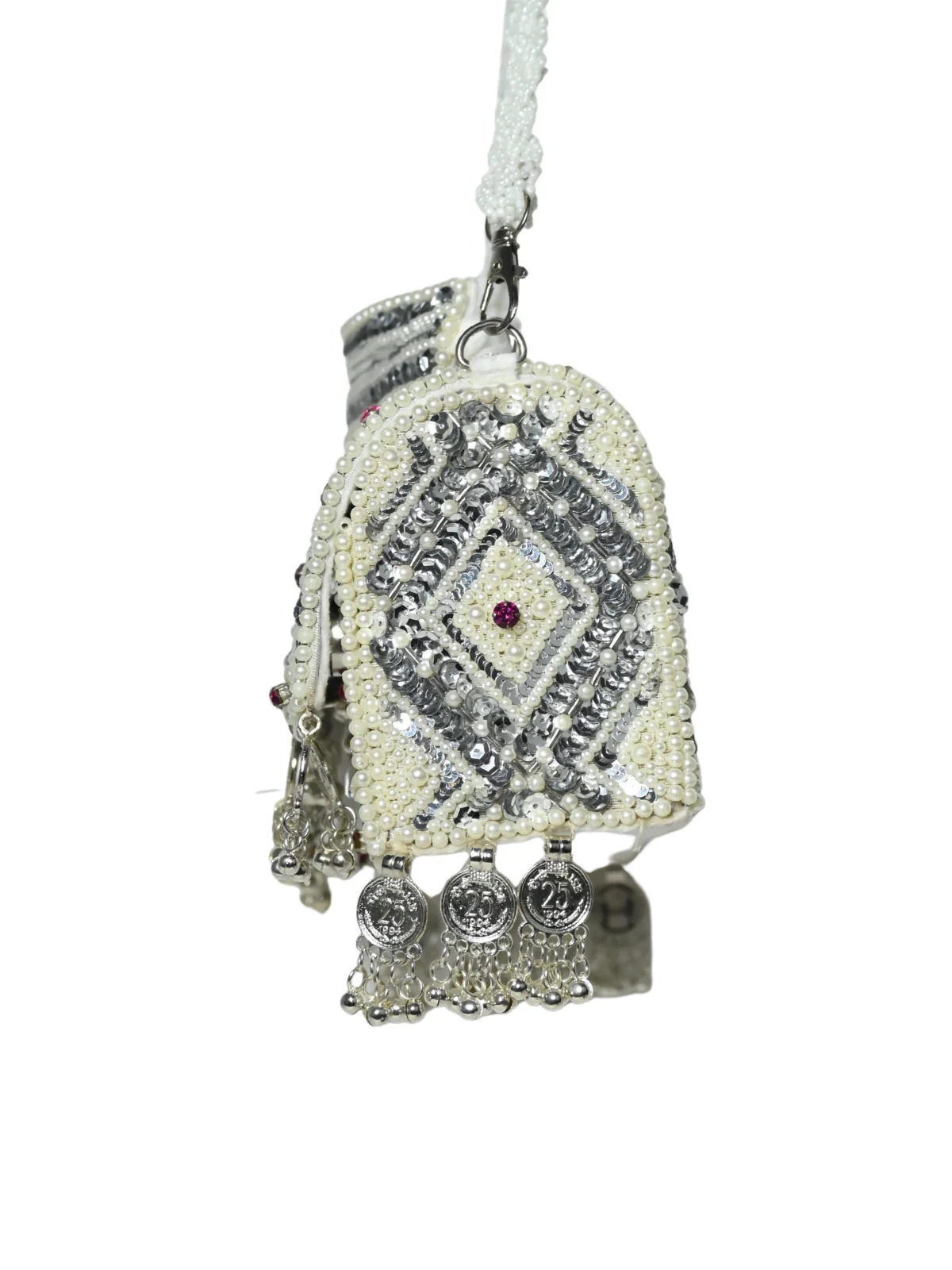 Odette White Suede Embellished Clutch For Women - Image 4