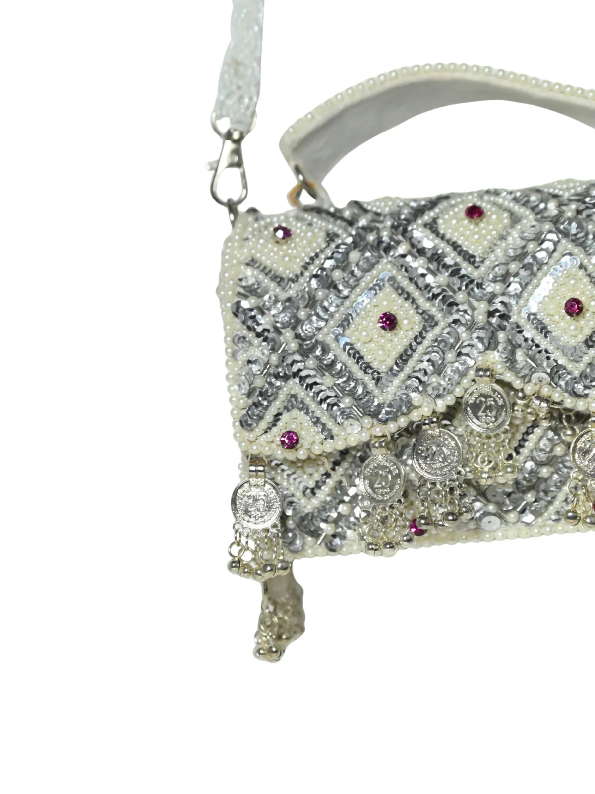 Odette White Suede Embellished Clutch For Women - Image 8