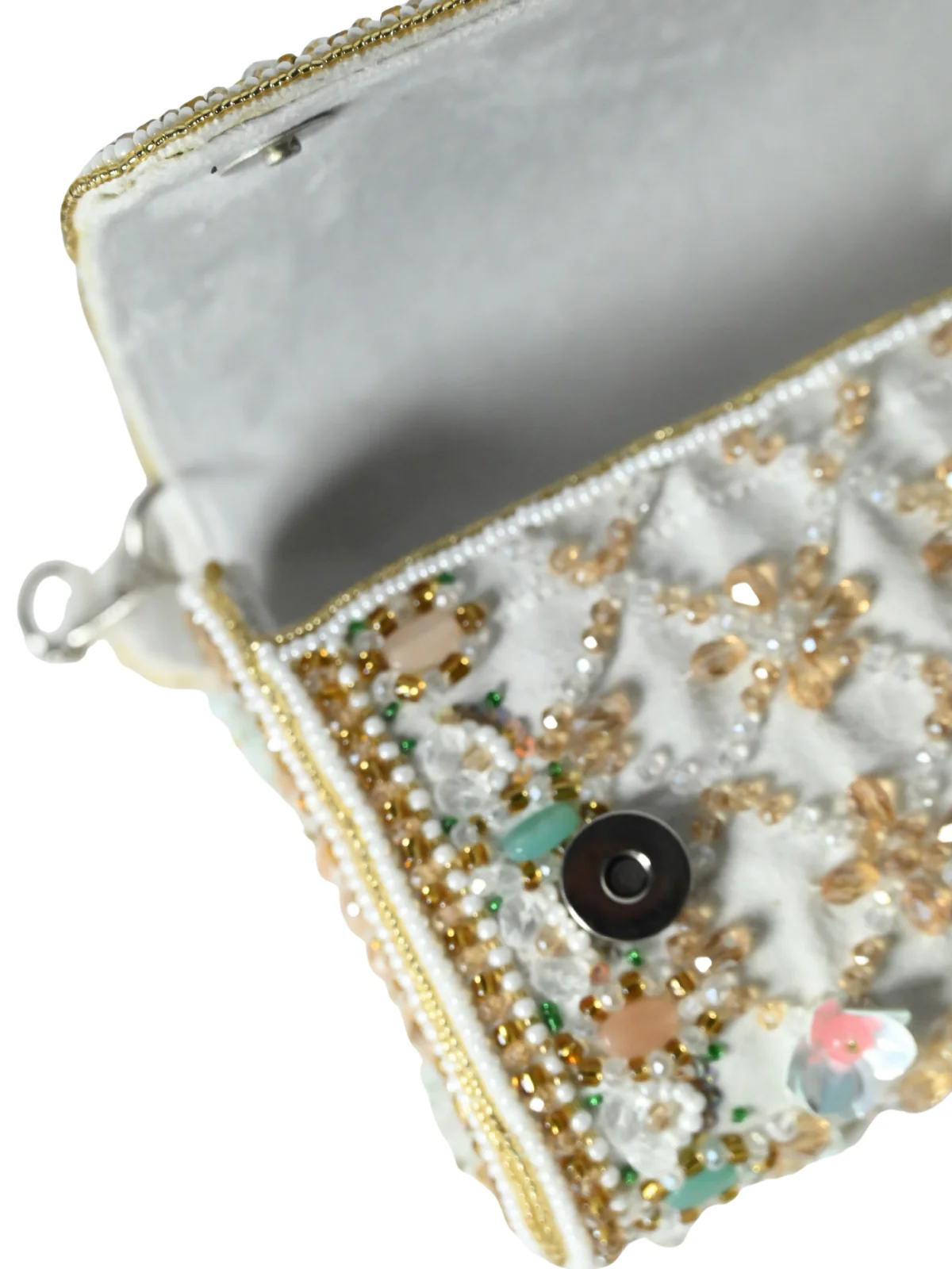 Odette White Suede Embellished Clutch For Women - Image 6
