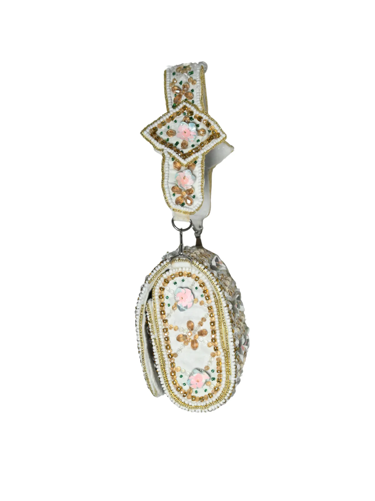 Odette White Suede Embellished Clutch For Women - Image 7