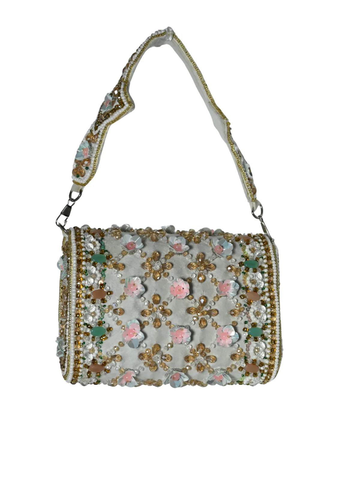 Odette White Suede Embellished Clutch For Women - Image 8