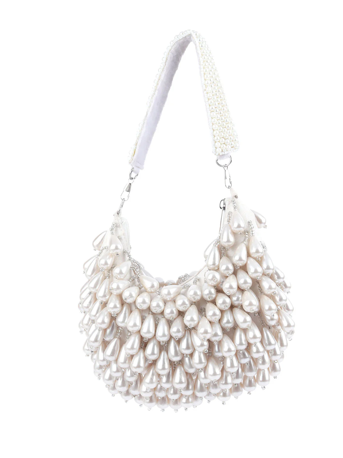 Odette White Suede Embellished Hand Bag For Women - Image 3