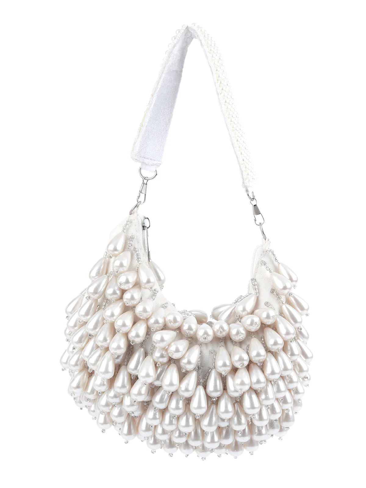 Odette White Suede Embellished Hand Bag For Women - Image 5
