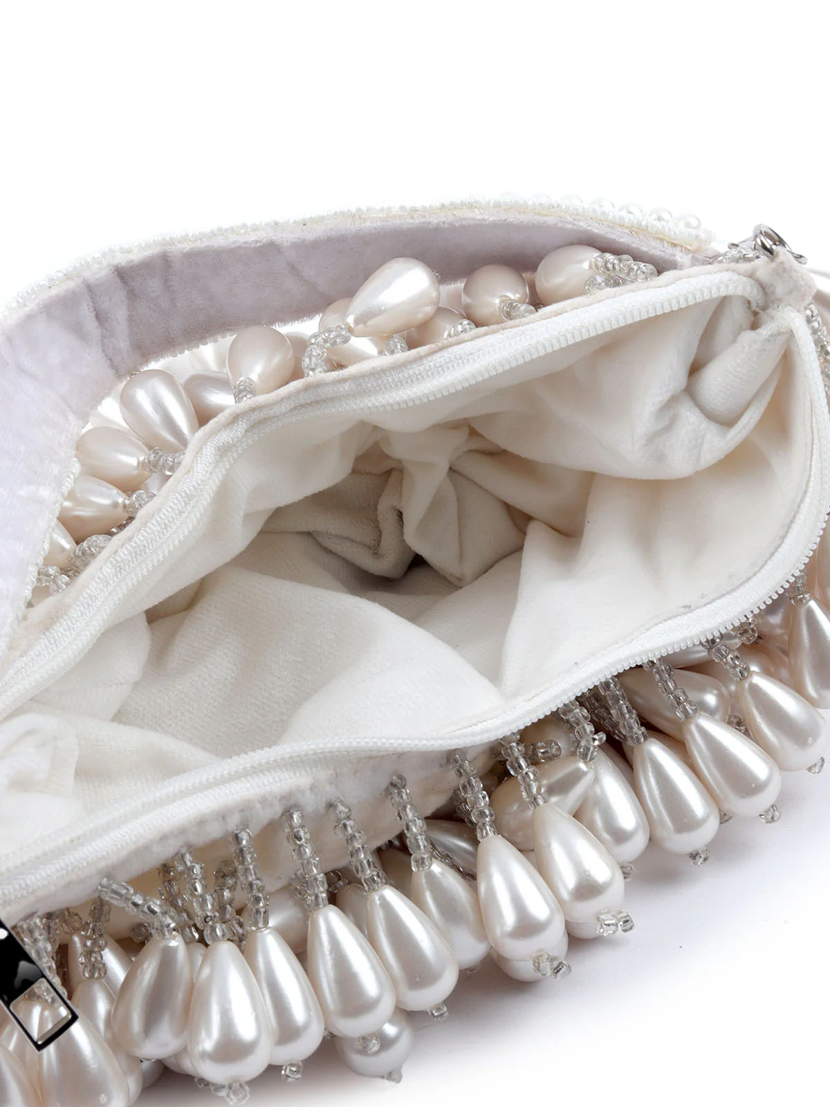 Odette White Suede Embellished Hand Bag For Women - Image 6