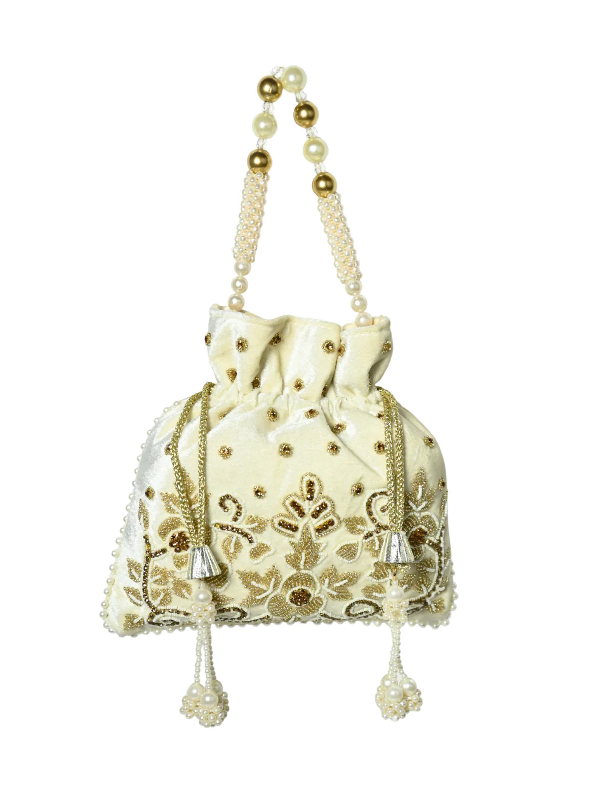 Odette White Suede Embellished Potli For Women - Image 3