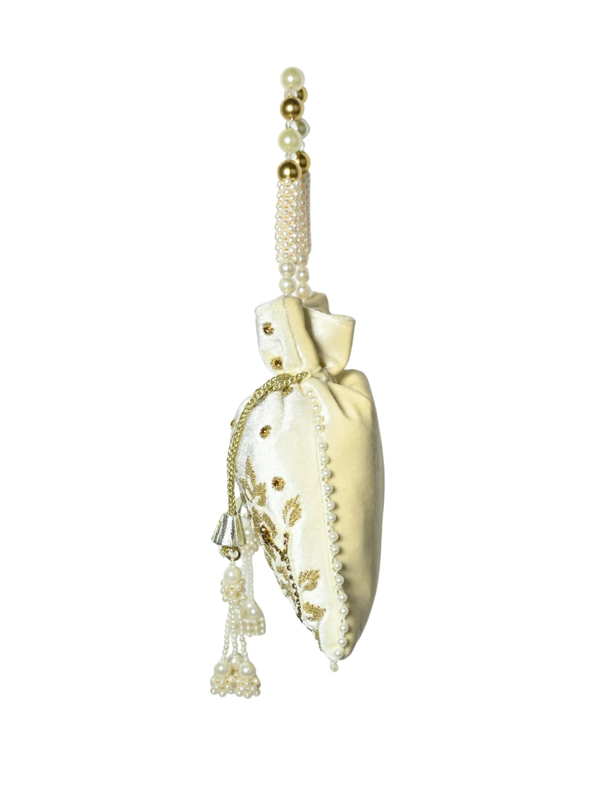 Odette White Suede Embellished Potli For Women - Image 4