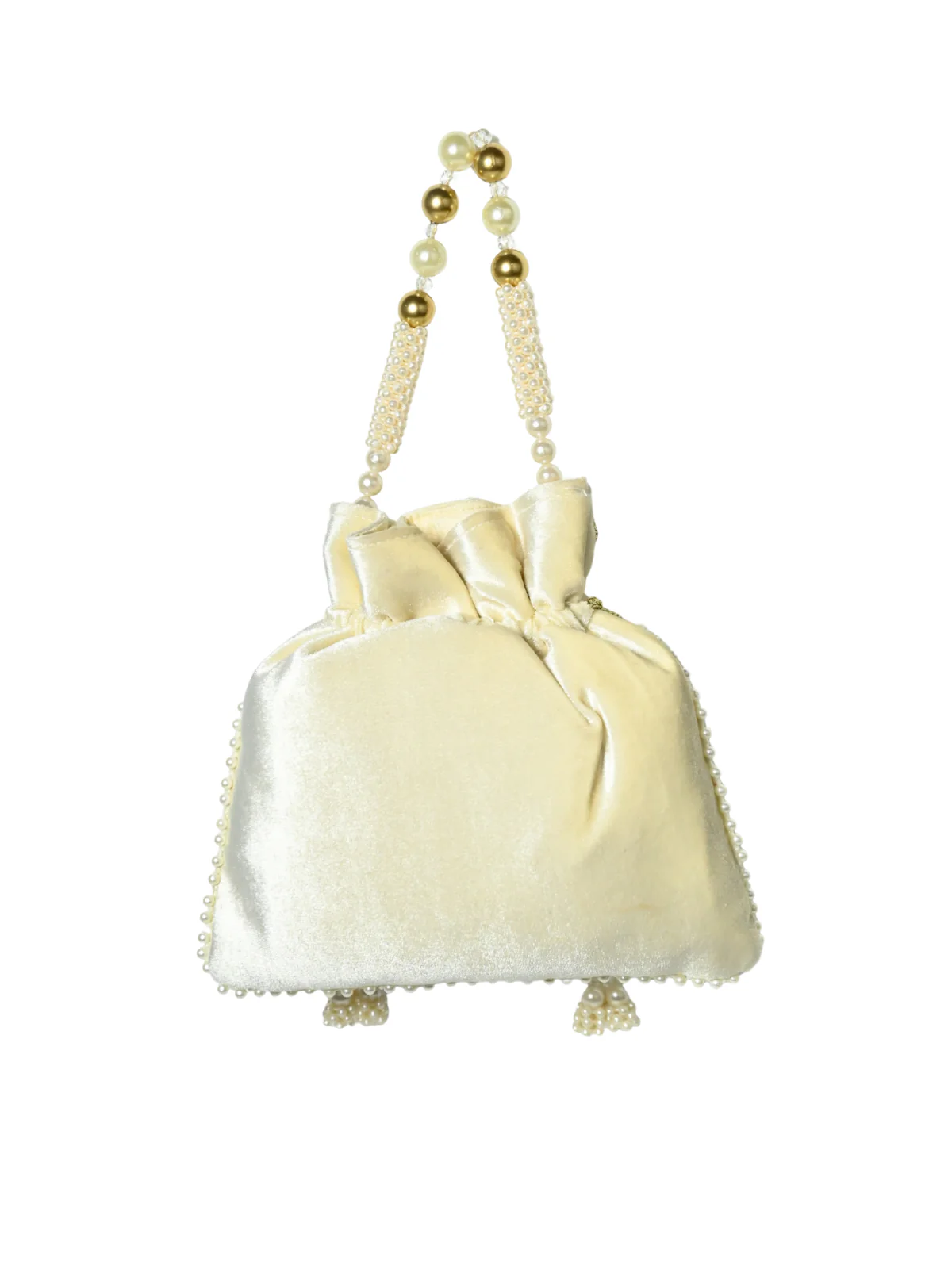 Odette White Suede Embellished Potli For Women - Image 5