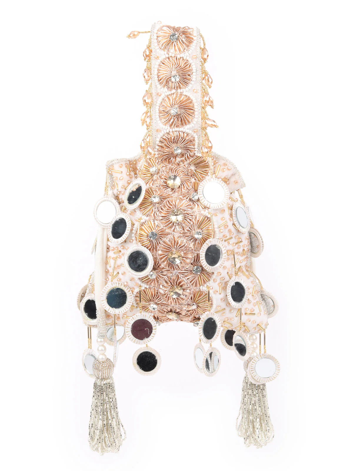 Odette White Suede Sequins, Mirror Work Potli For Women - Image 5