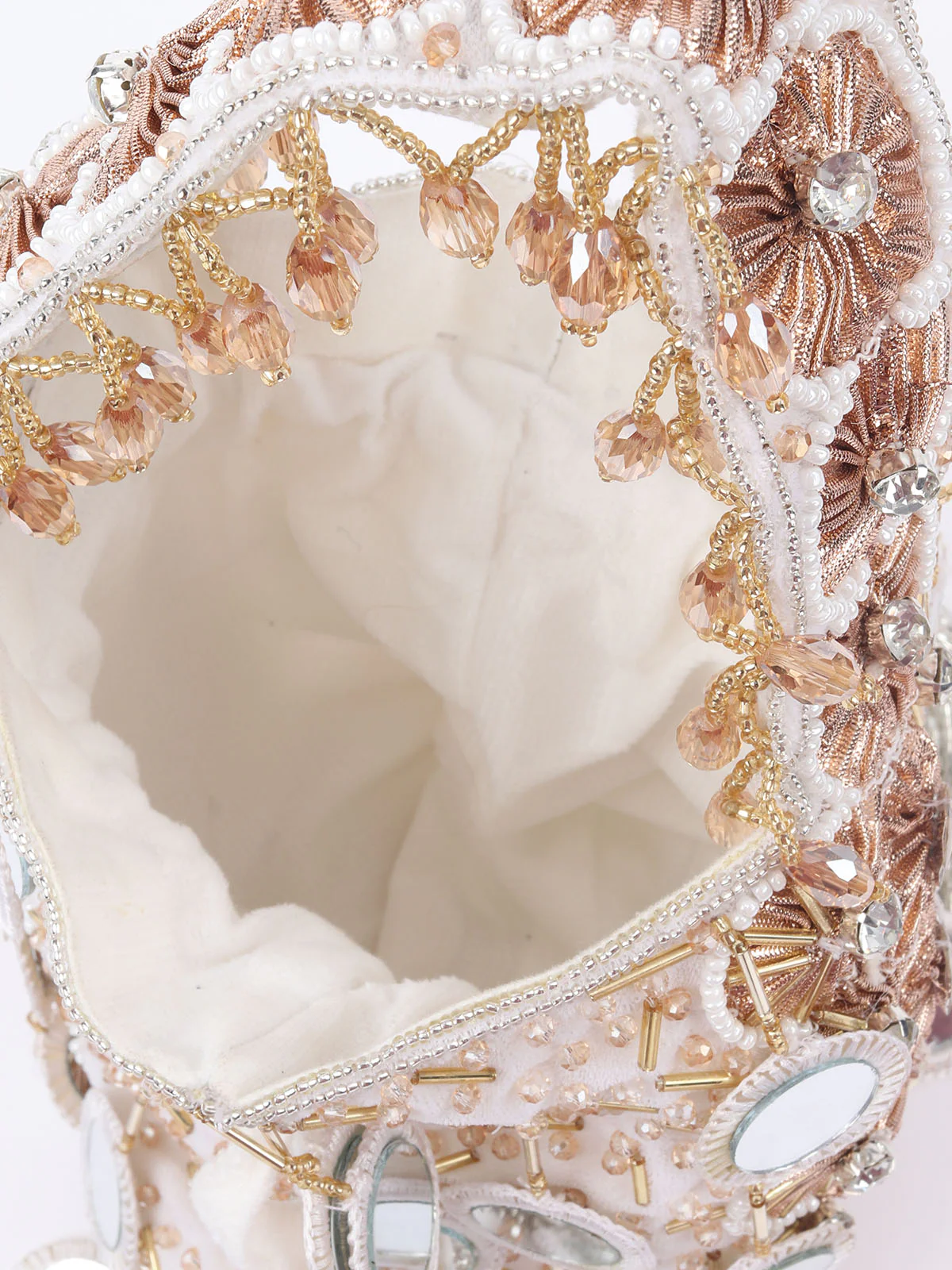 Odette White Suede Sequins, Mirror Work Potli For Women - Image 6
