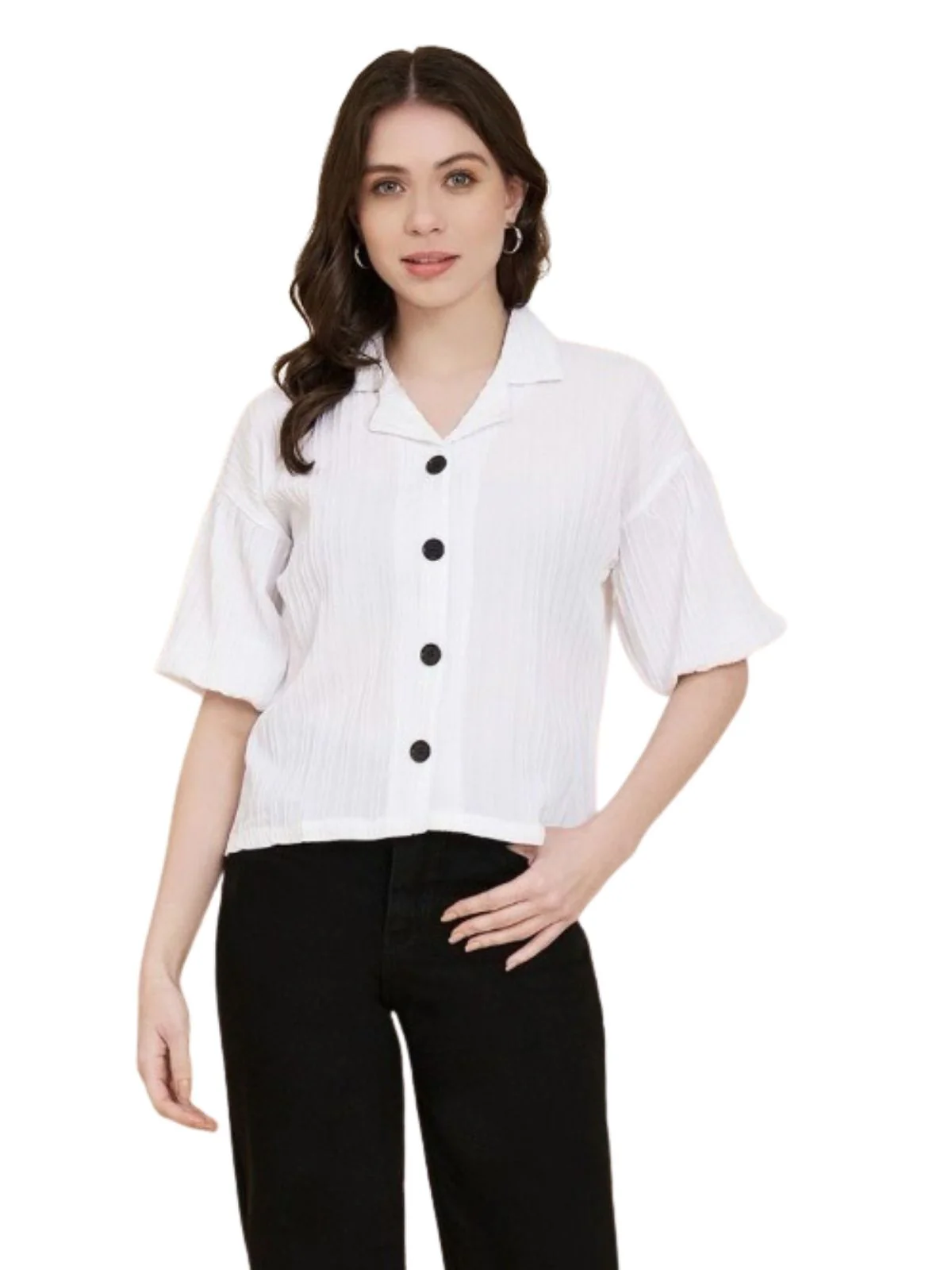 Odette White Sugarcane Solid Shirt For Women - Image 2