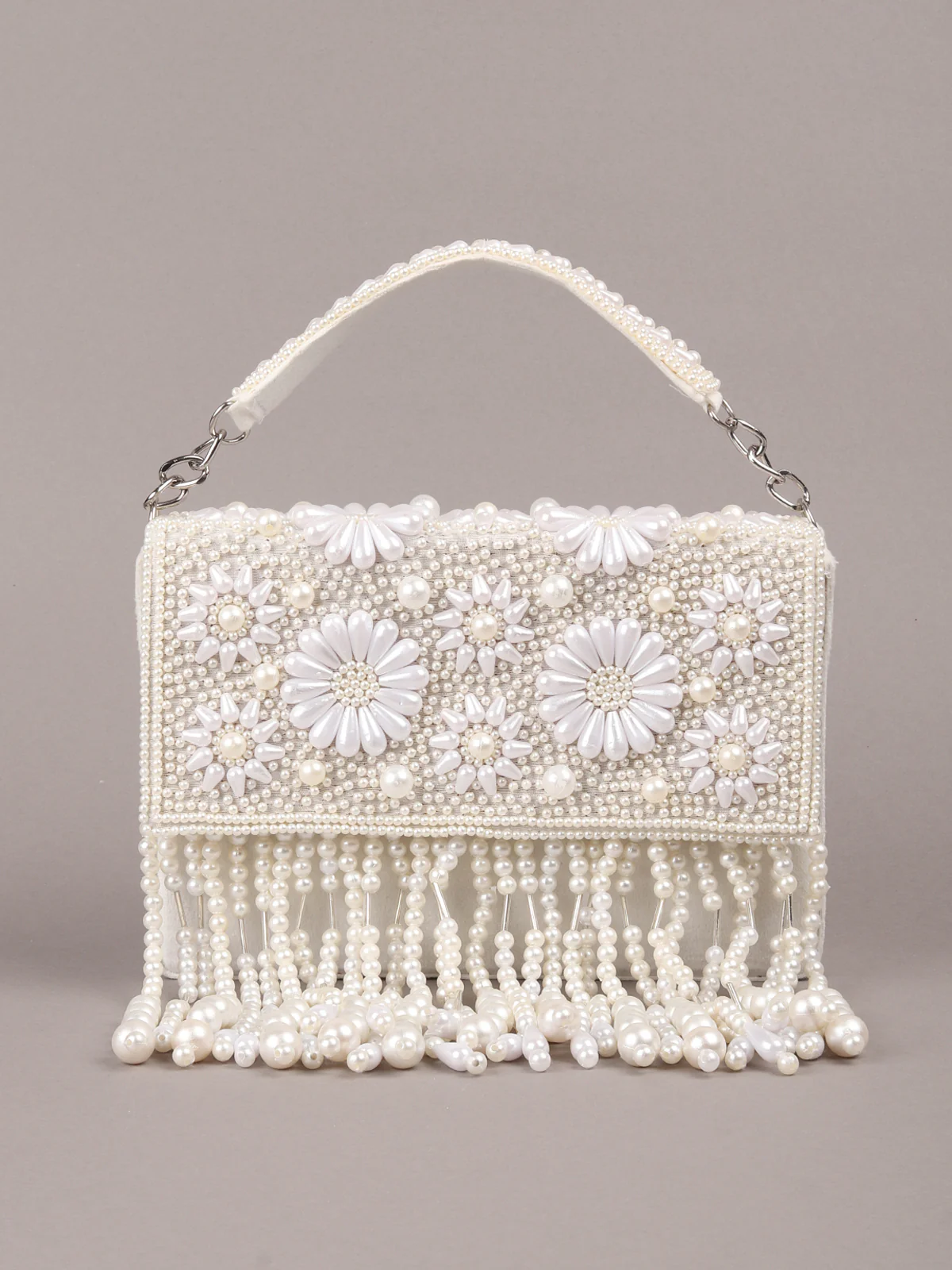 Odette White Tassels Embellished Clutch For Women - Image 3