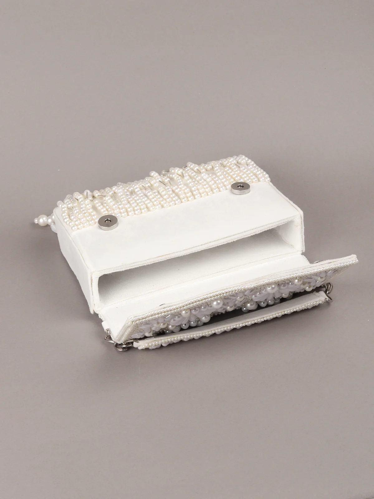 Odette White Tassels Embellished Clutch For Women - Image 6
