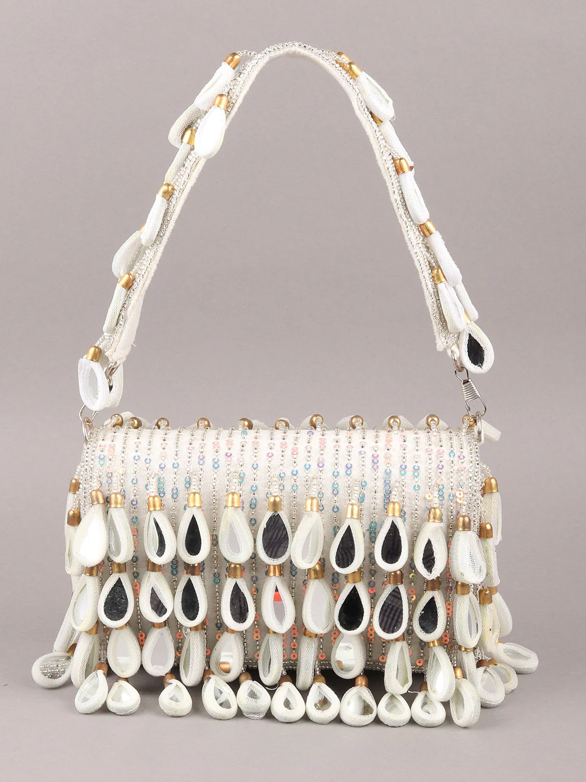 Odette White Tassels Embellished Clutch For Women - Image 4